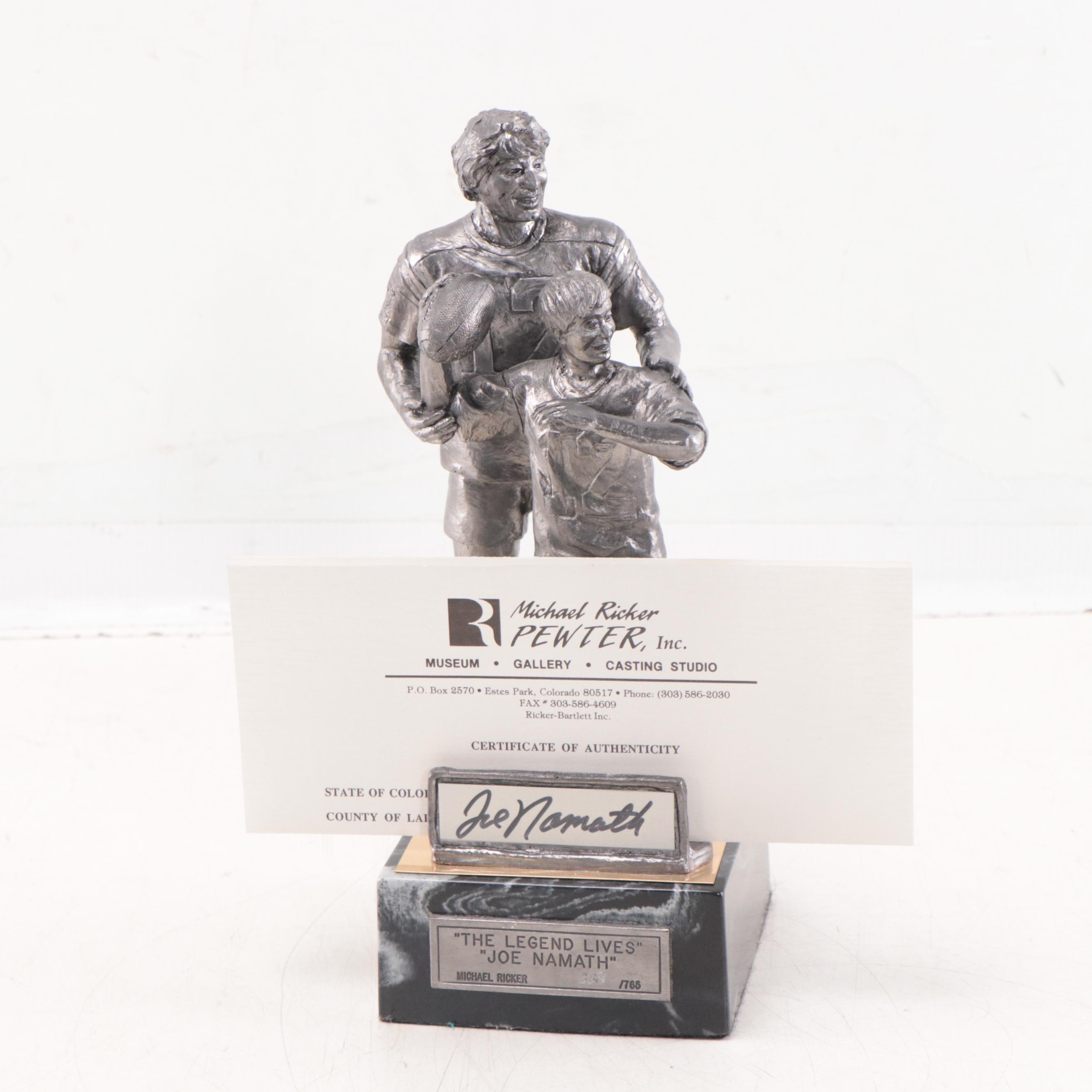 Joe Namath Signed "The Legend Lives" Pewter Sculpture by Michael Ricker, 1993