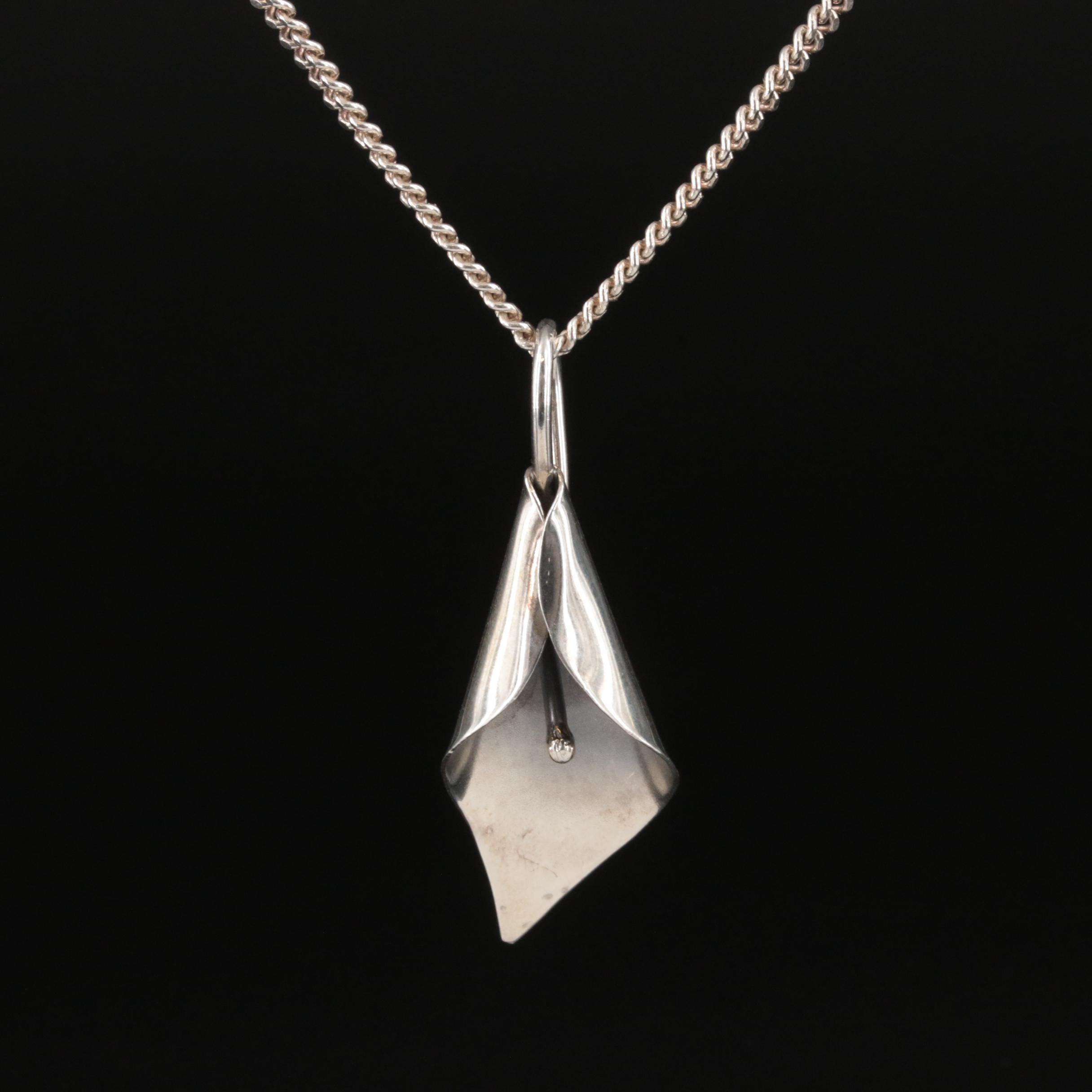 Stuart Nye Sterling Calla Lily Pendant Necklace