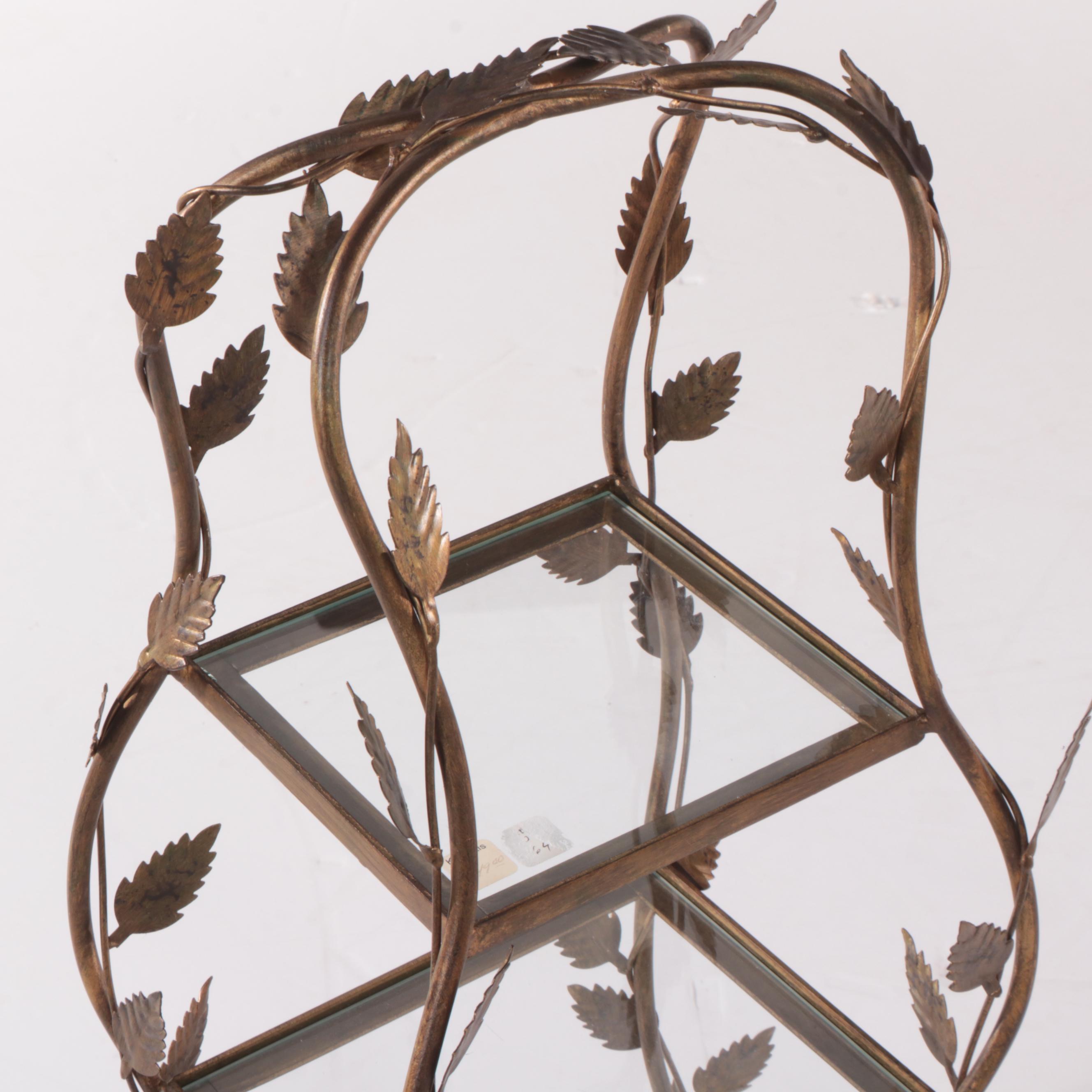 Small Gilt Metal and Glass Three-Tier Stand