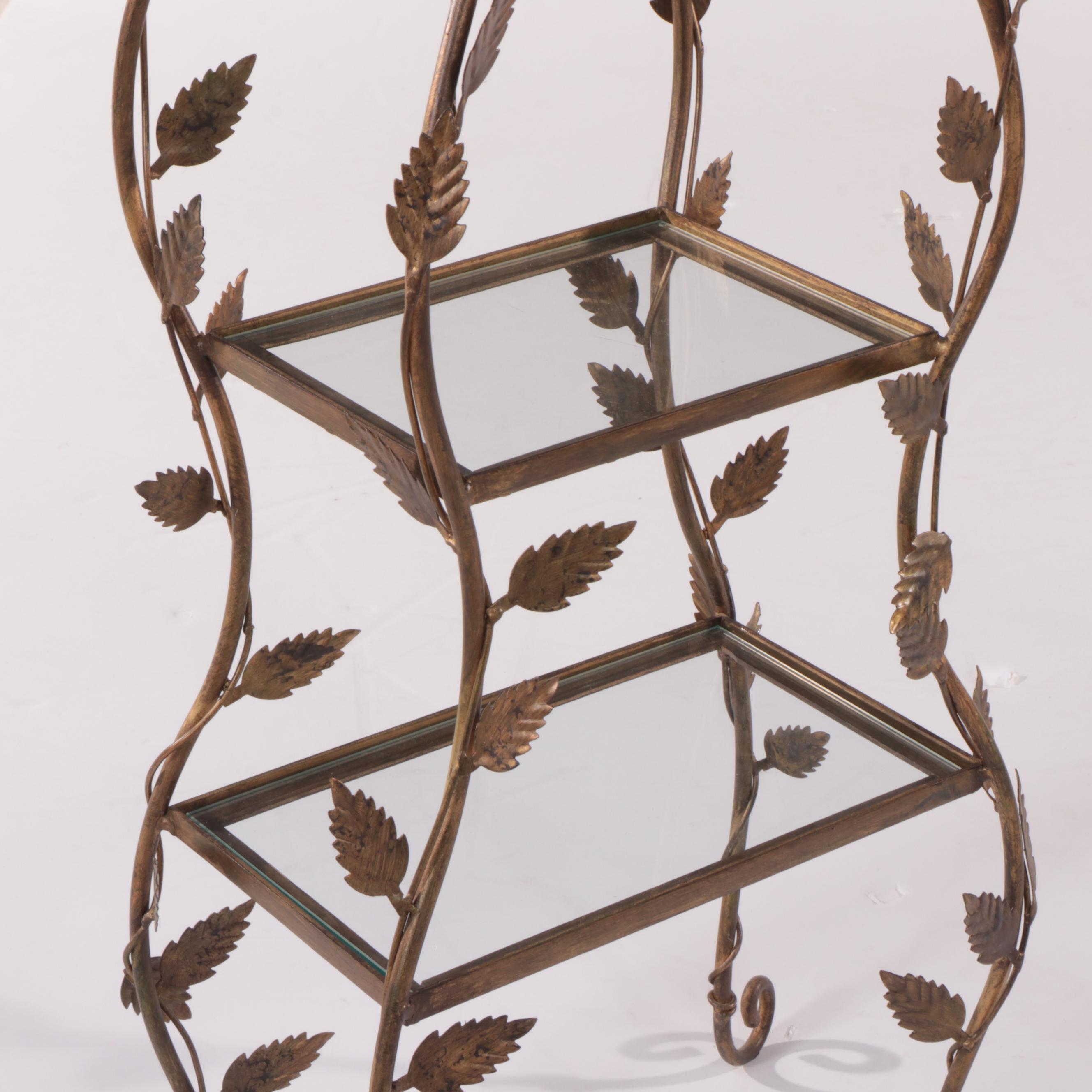 Small Gilt Metal and Glass Three-Tier Stand