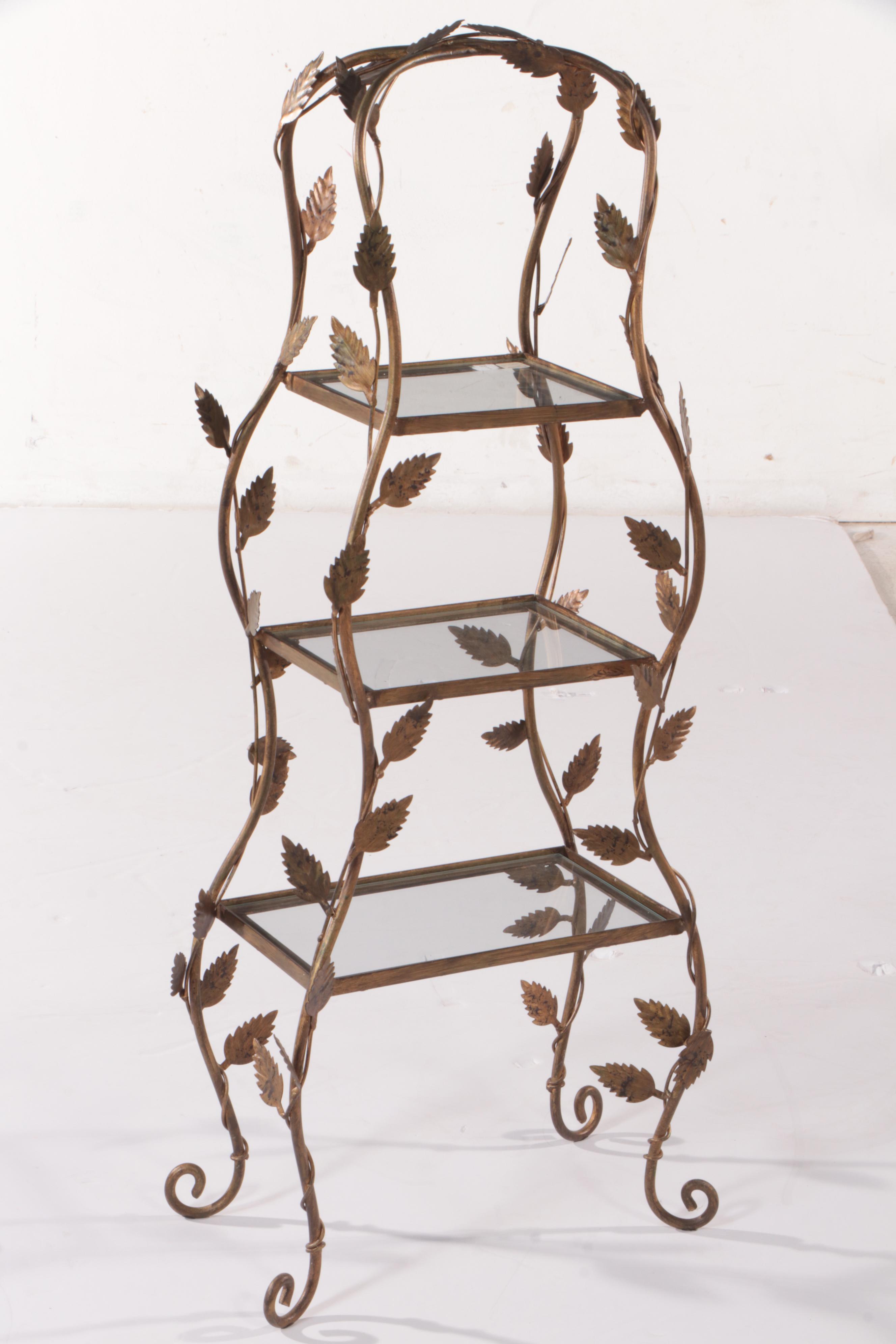 Small Gilt Metal and Glass Three-Tier Stand