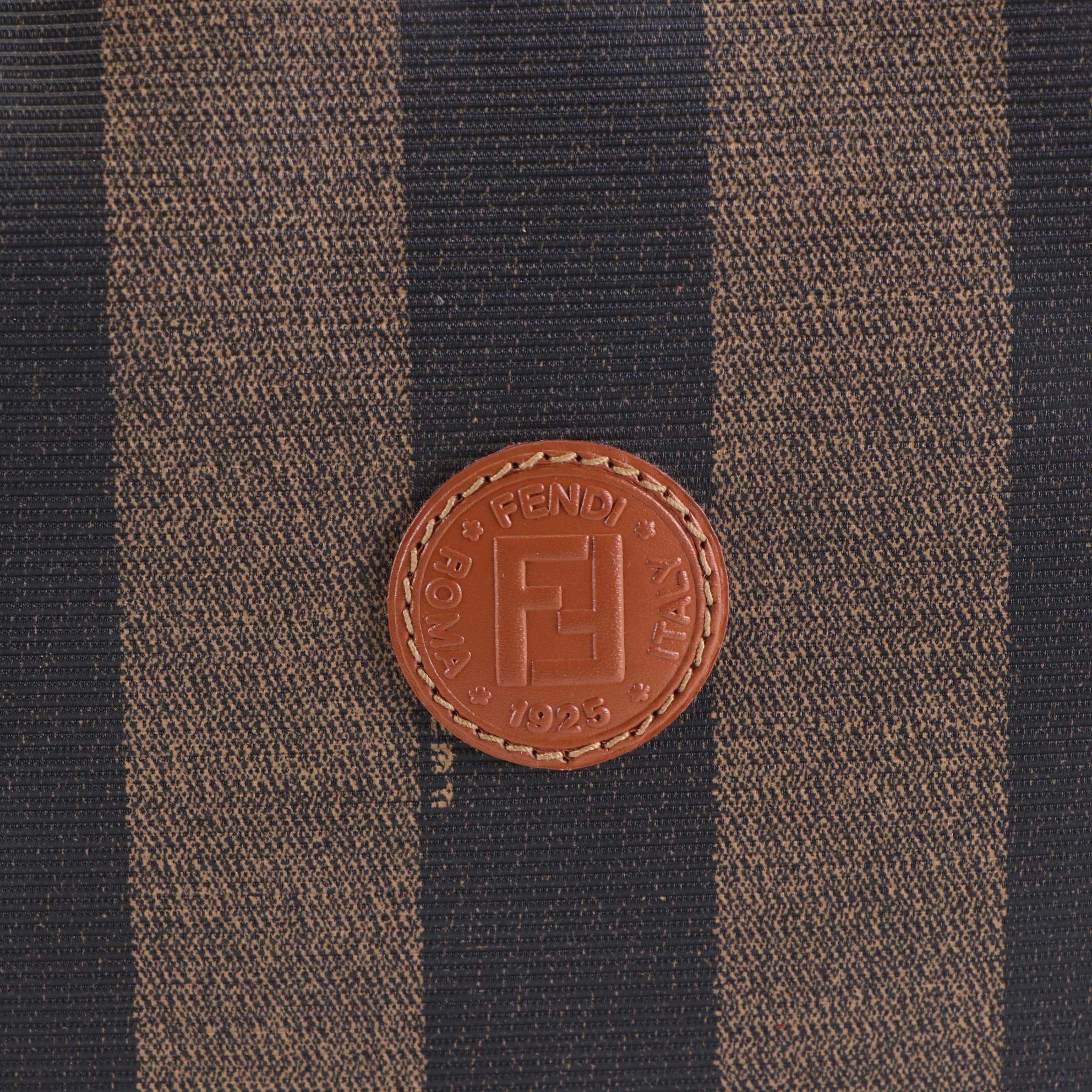 Fendi Shoulder Tote in Pequin Stripe Coated Canvas with Leather Trim