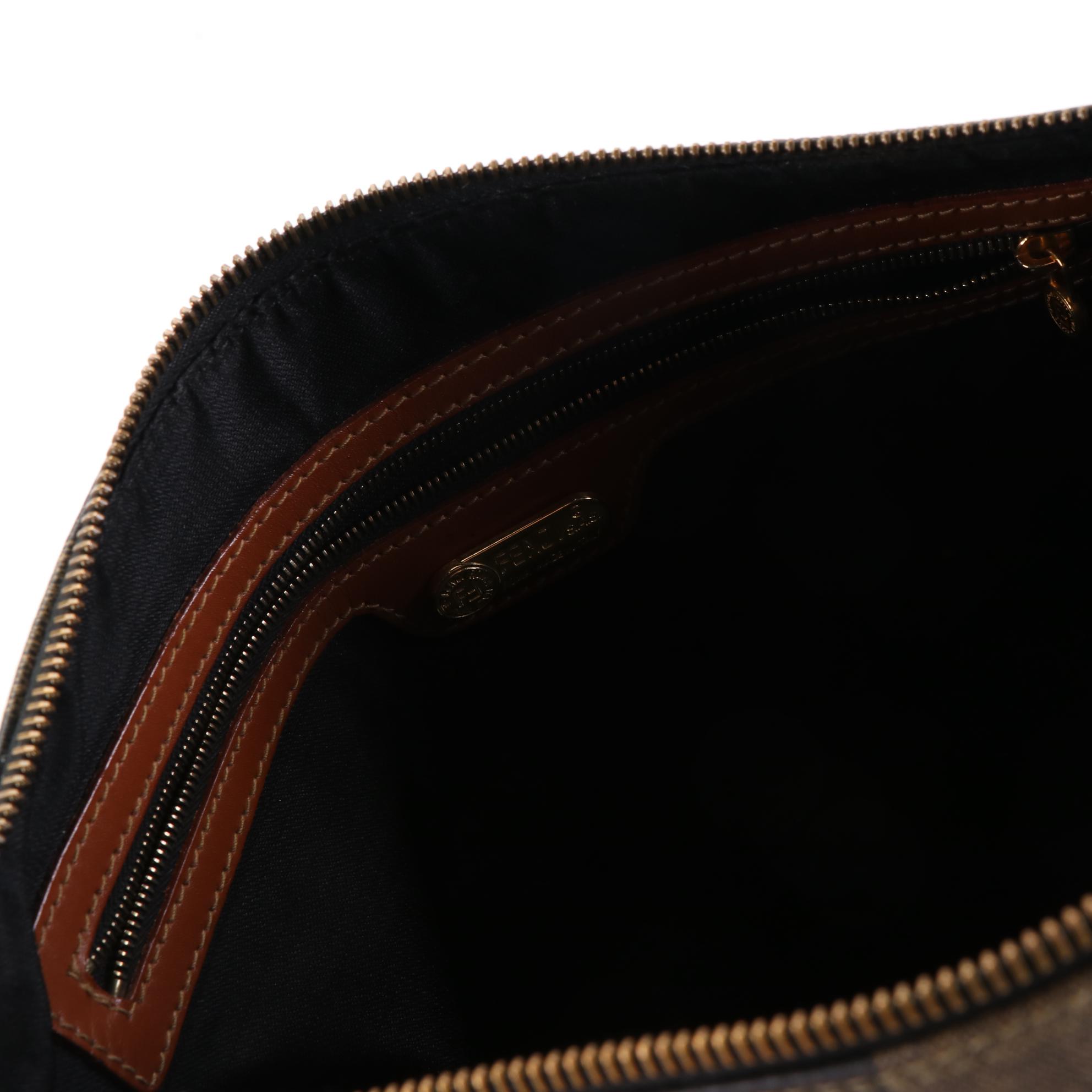 Fendi Shoulder Tote in Pequin Stripe Coated Canvas with Leather Trim