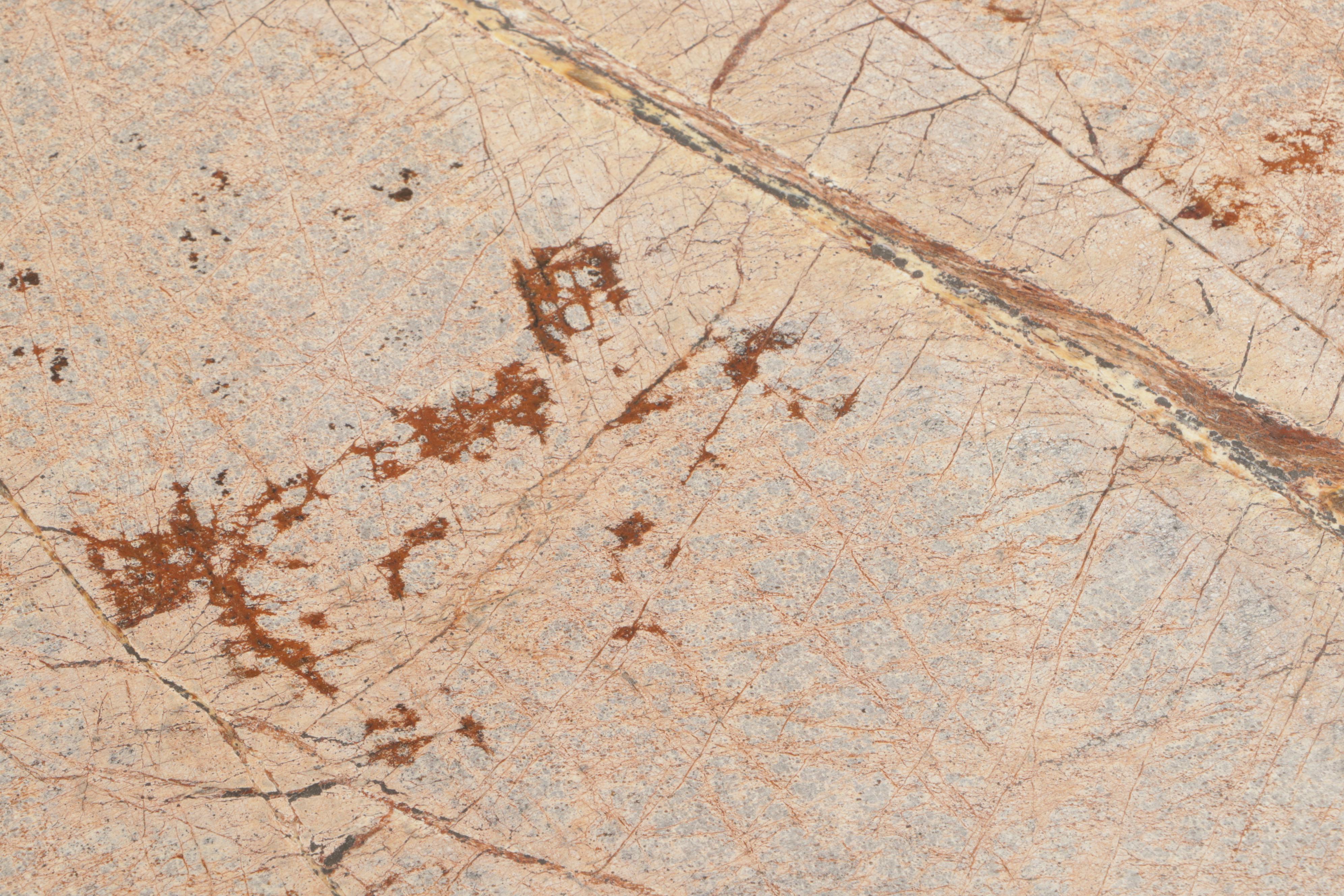 Brass-Mounted Iron and Marble Top Coffee Table