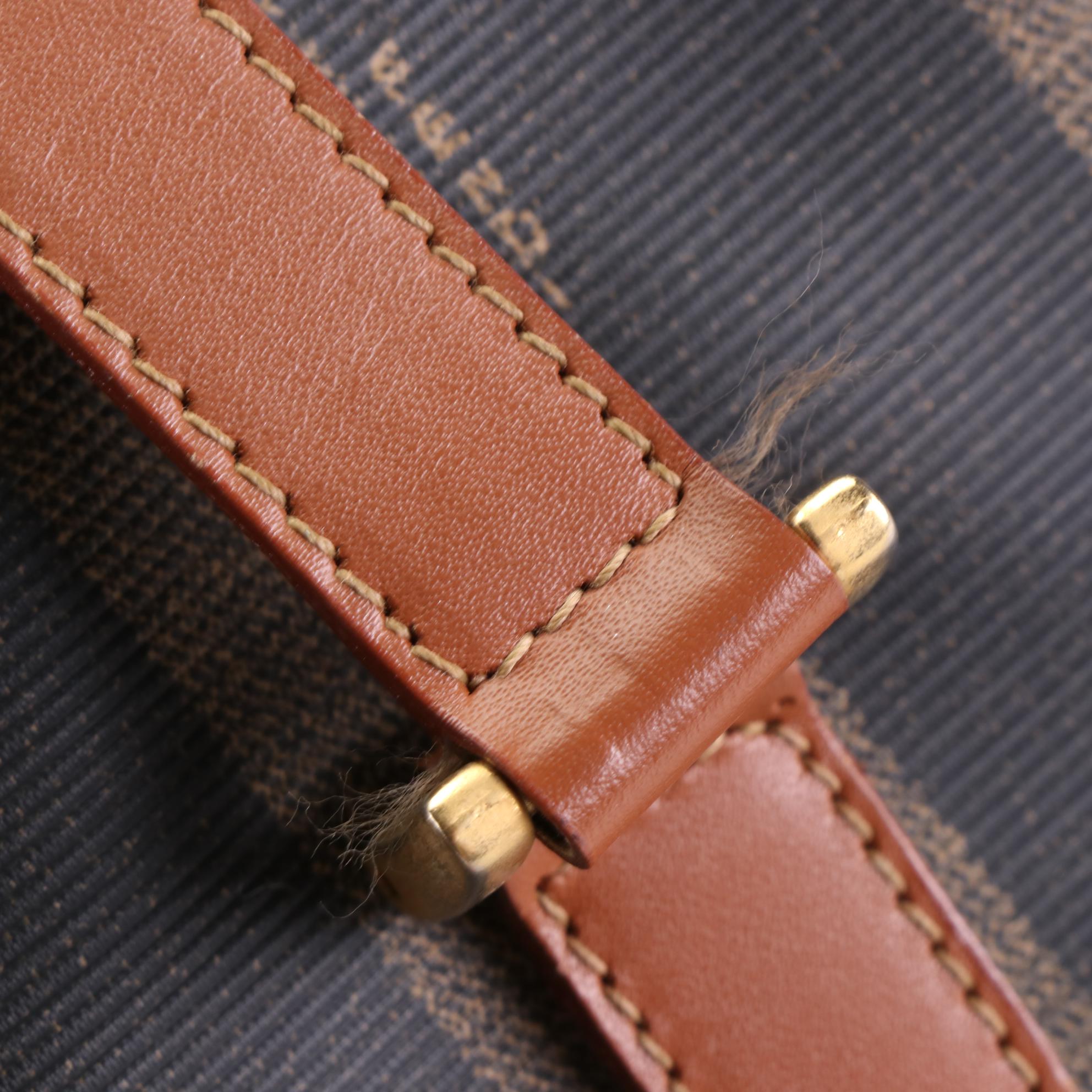 Fendi Shoulder Tote in Pequin Stripe Coated Canvas with Leather Trim