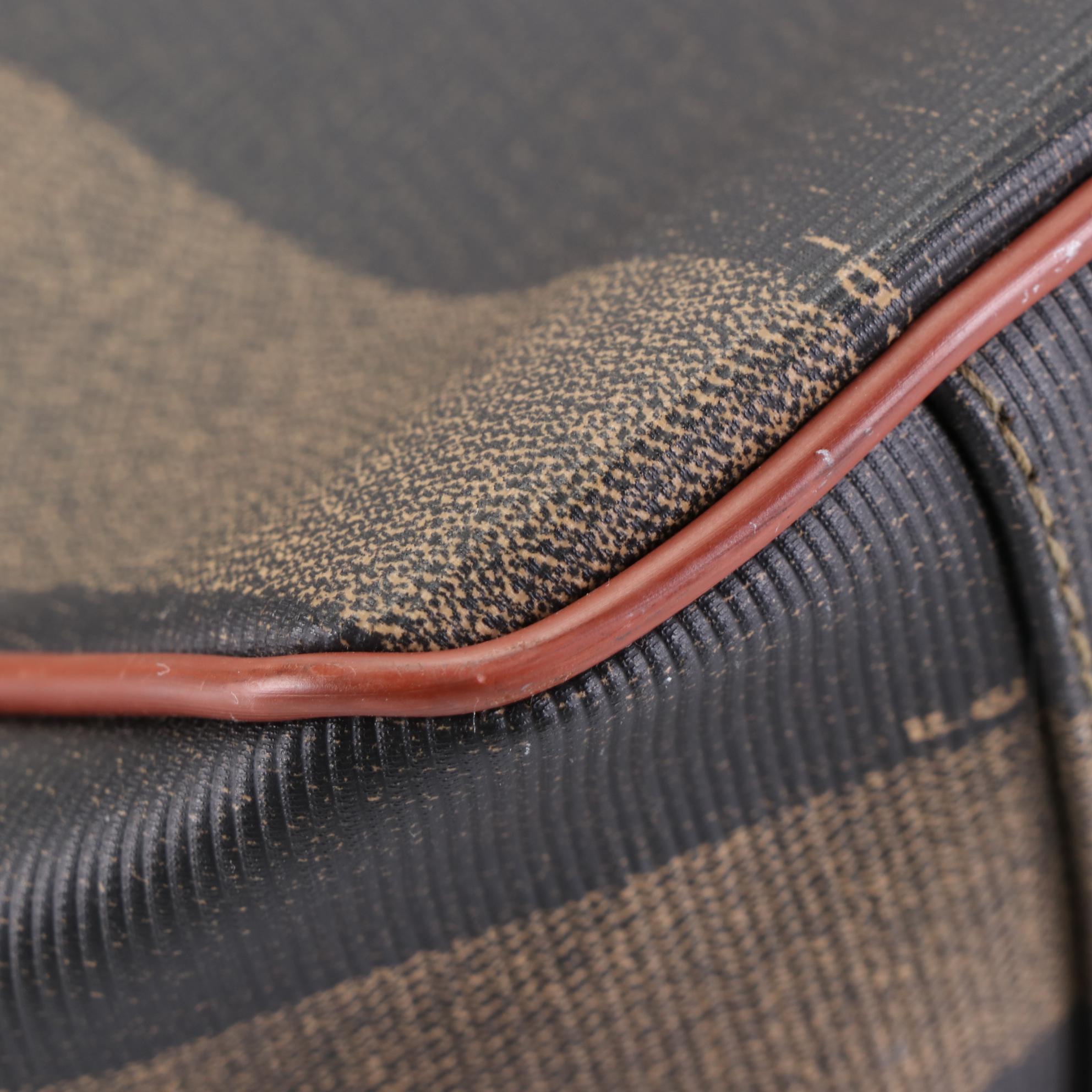 Fendi Shoulder Tote in Pequin Stripe Coated Canvas with Leather Trim