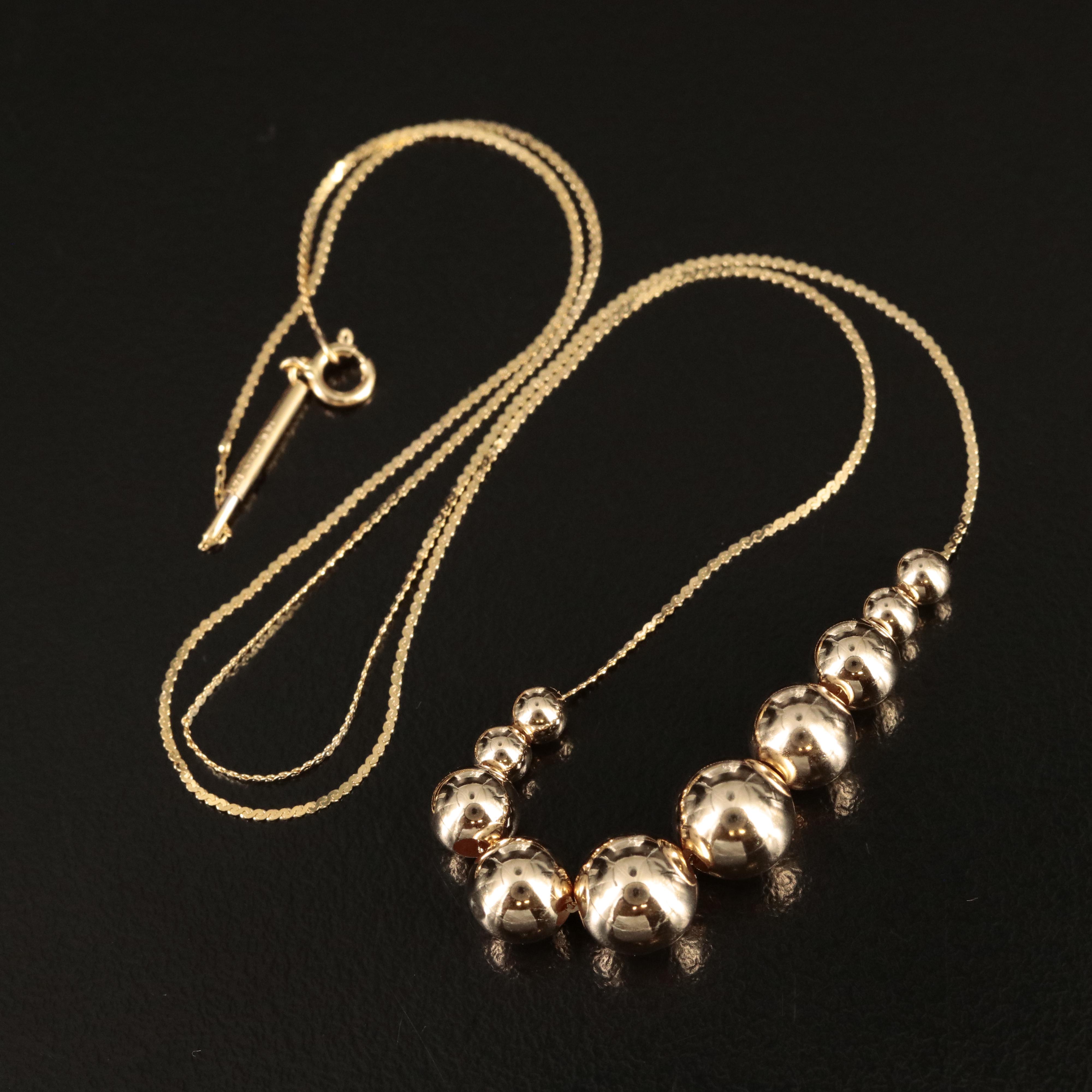 14K Graduated Beads on Serpentine Chain Necklace
