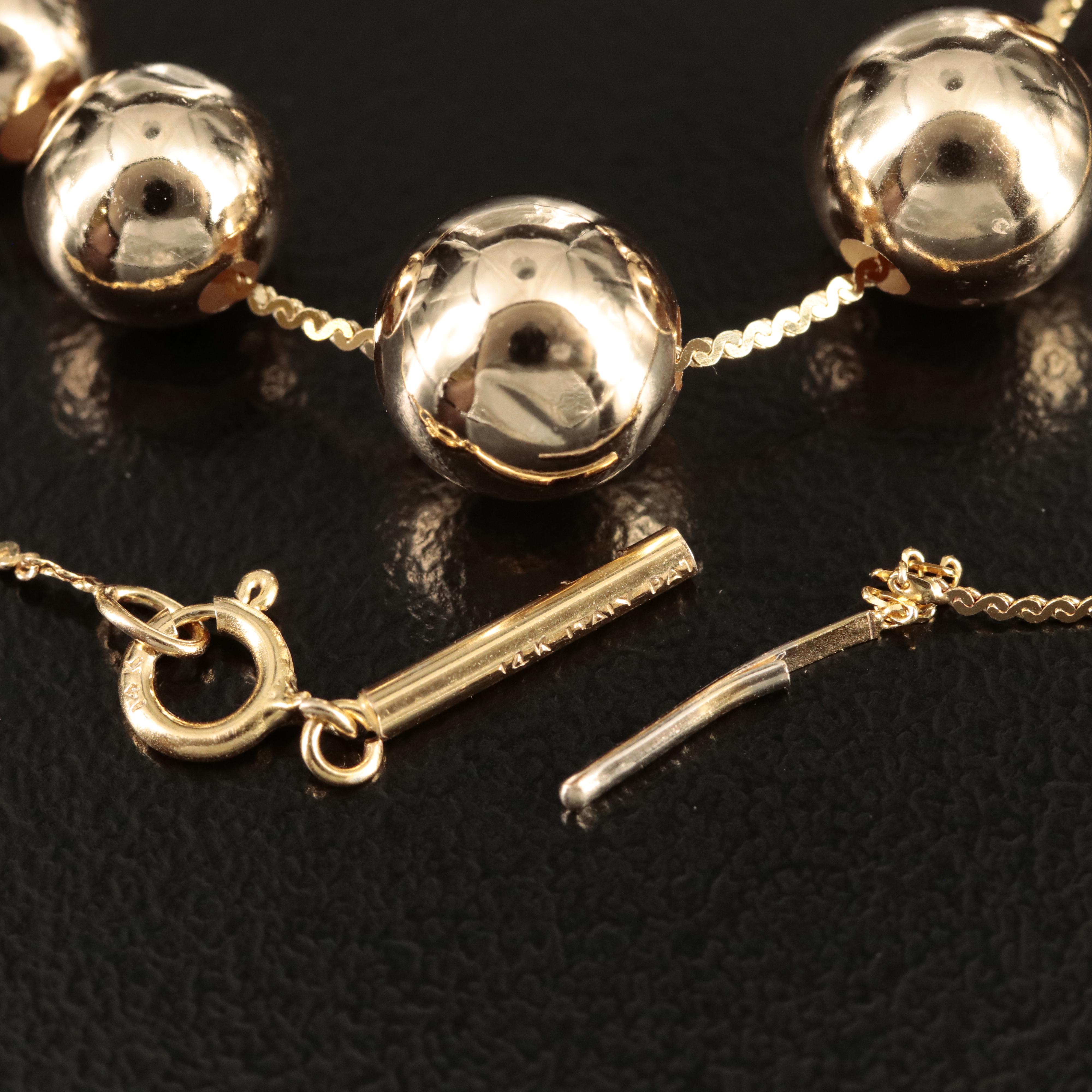 14K Graduated Beads on Serpentine Chain Necklace