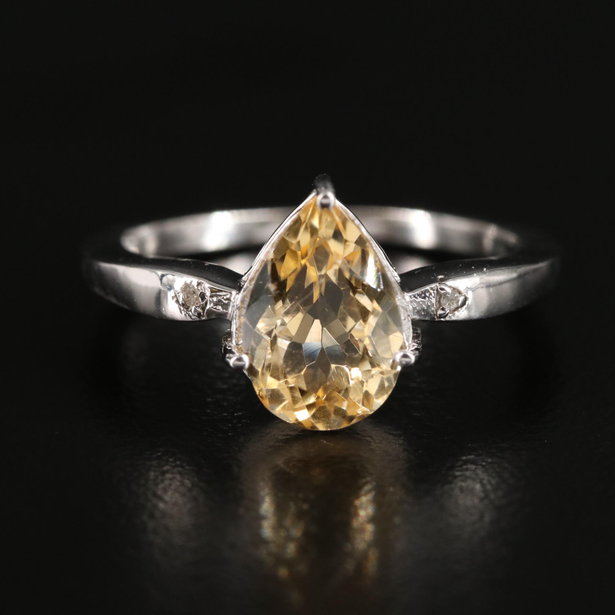 Sterling Citrine and Diamond Ring
