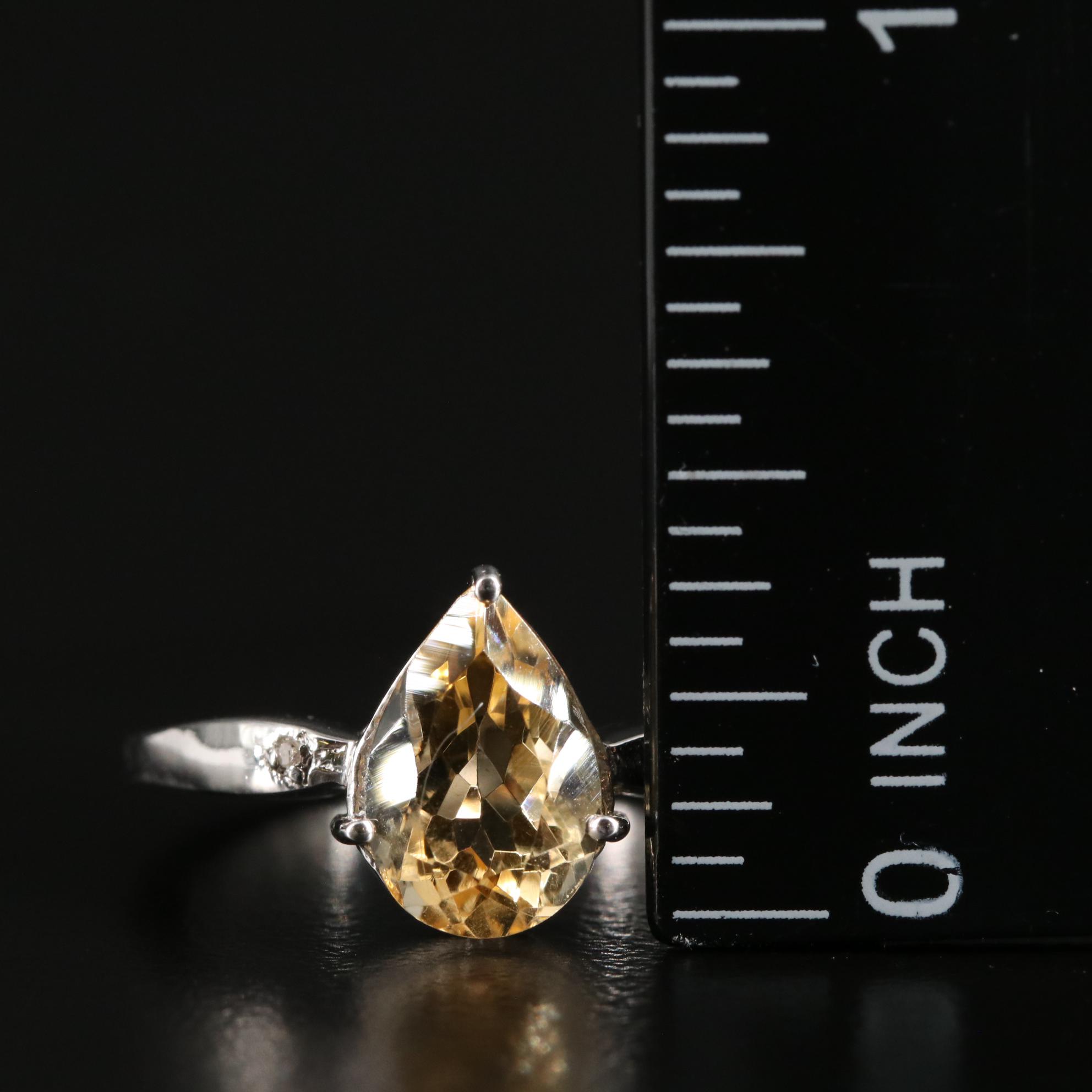 Sterling Citrine and Diamond Ring
