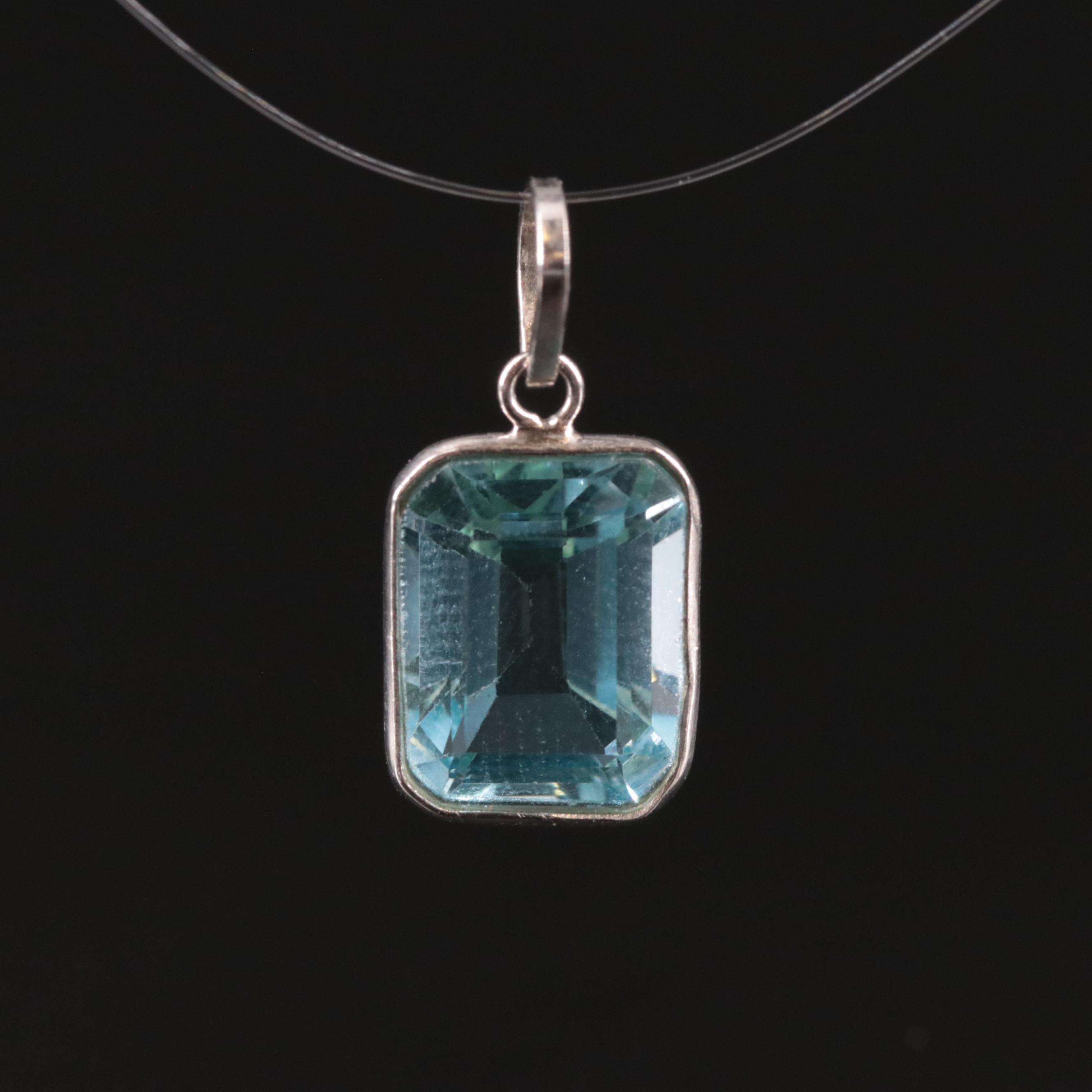 14K Blue Topaz Pendant