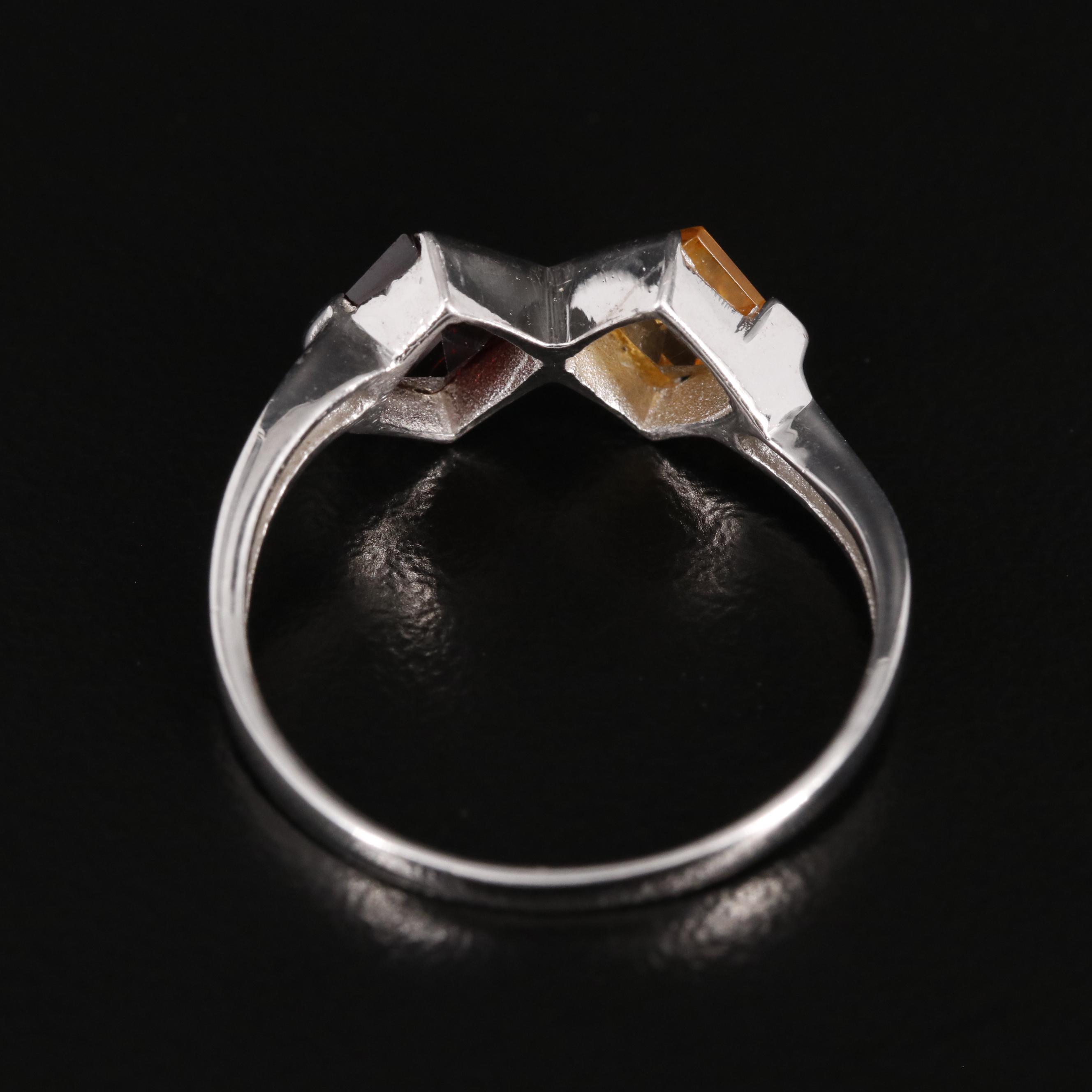 Sterling Citrine and Garnet Toi et Moi Ring