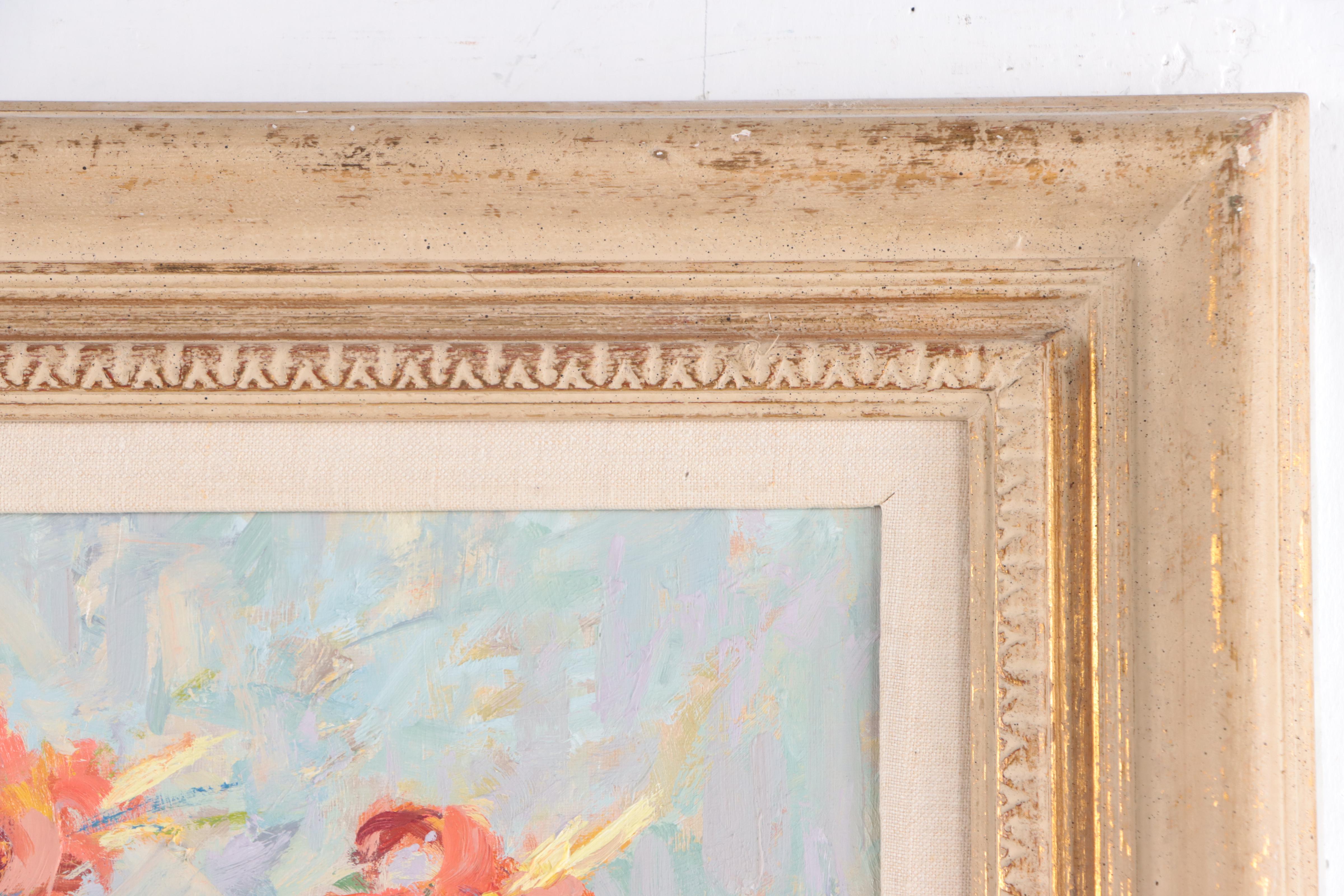 C. James Frazier Floral Still Life Oil Painting "Pewter Reflections," 1984