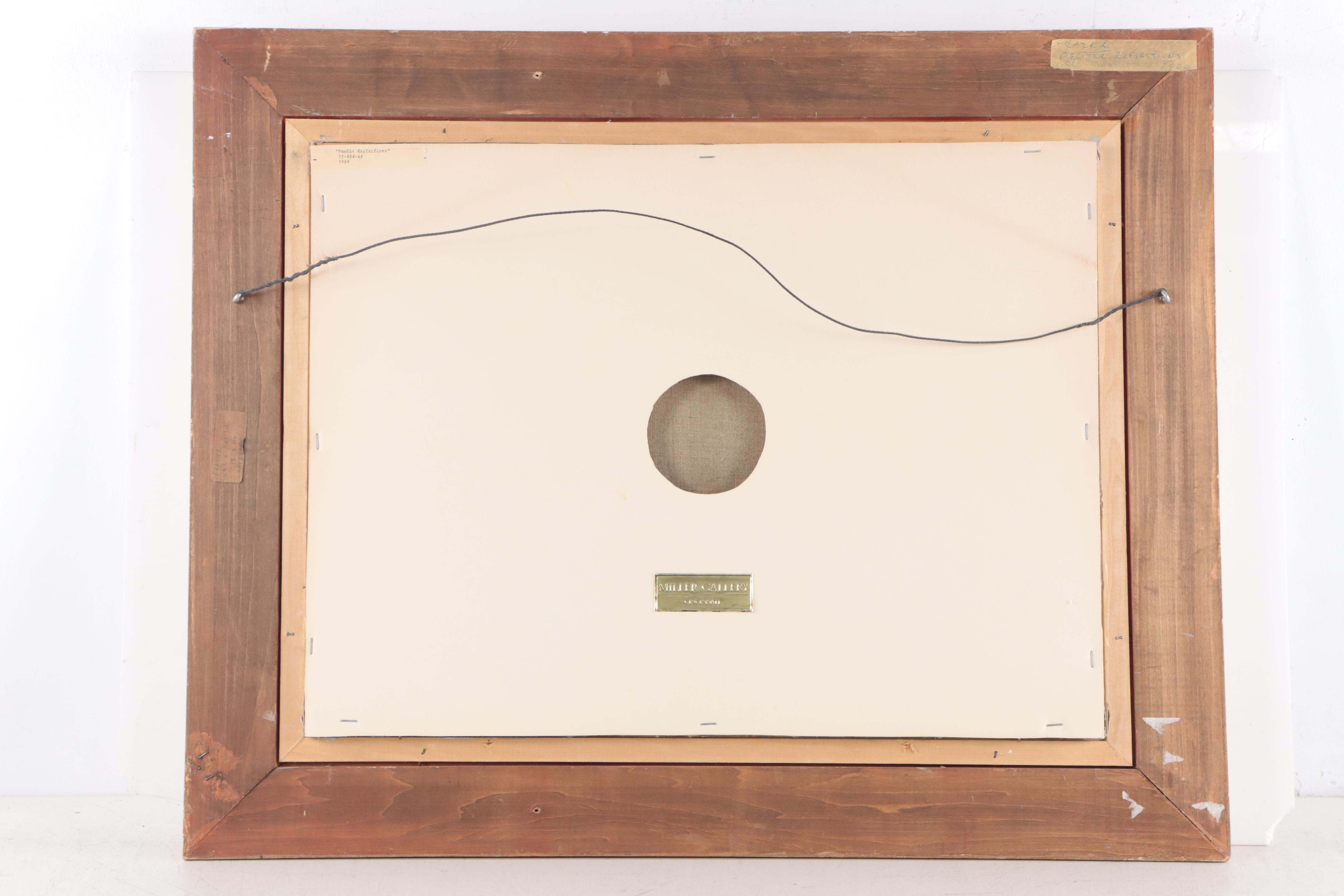 C. James Frazier Floral Still Life Oil Painting "Pewter Reflections," 1984