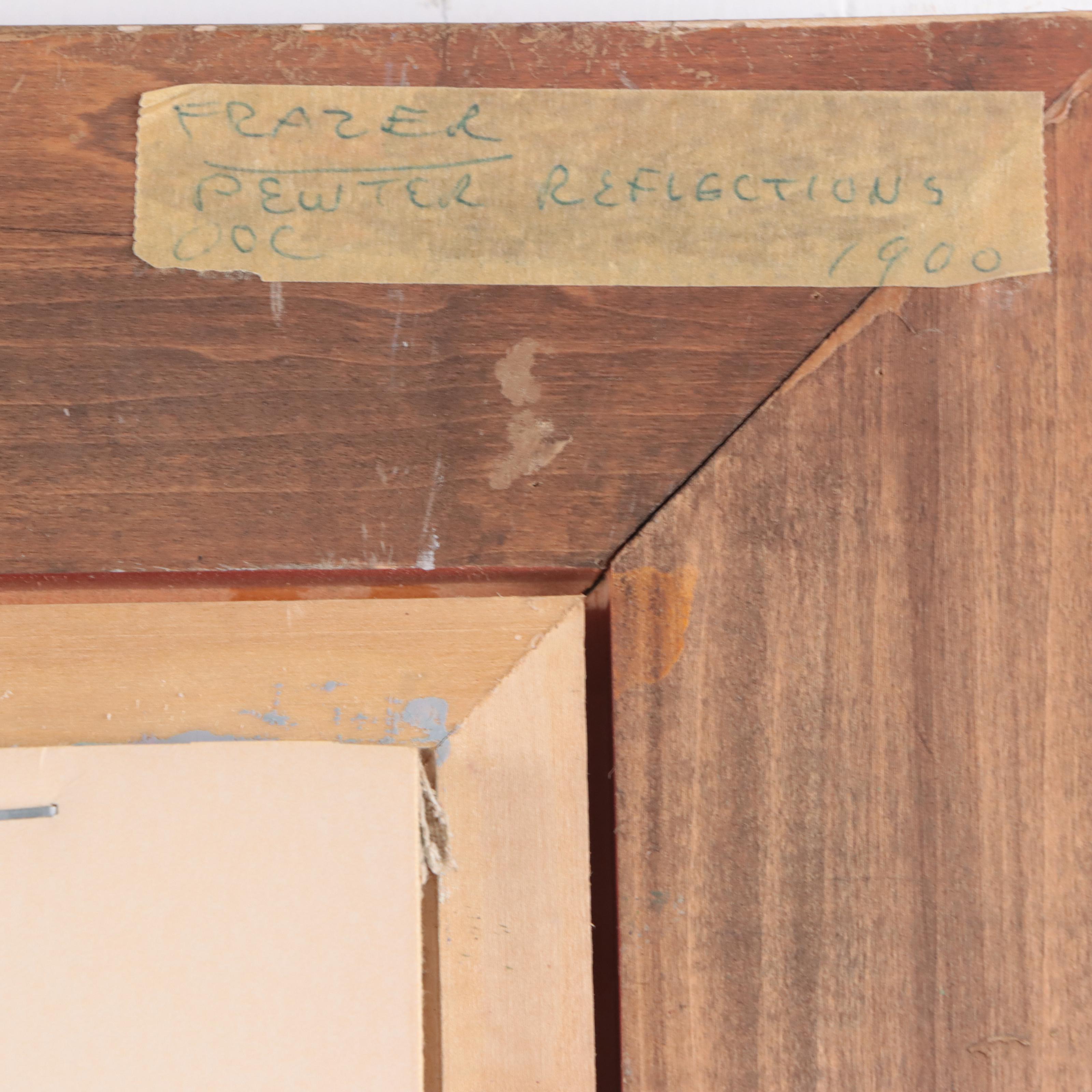 C. James Frazier Floral Still Life Oil Painting "Pewter Reflections," 1984