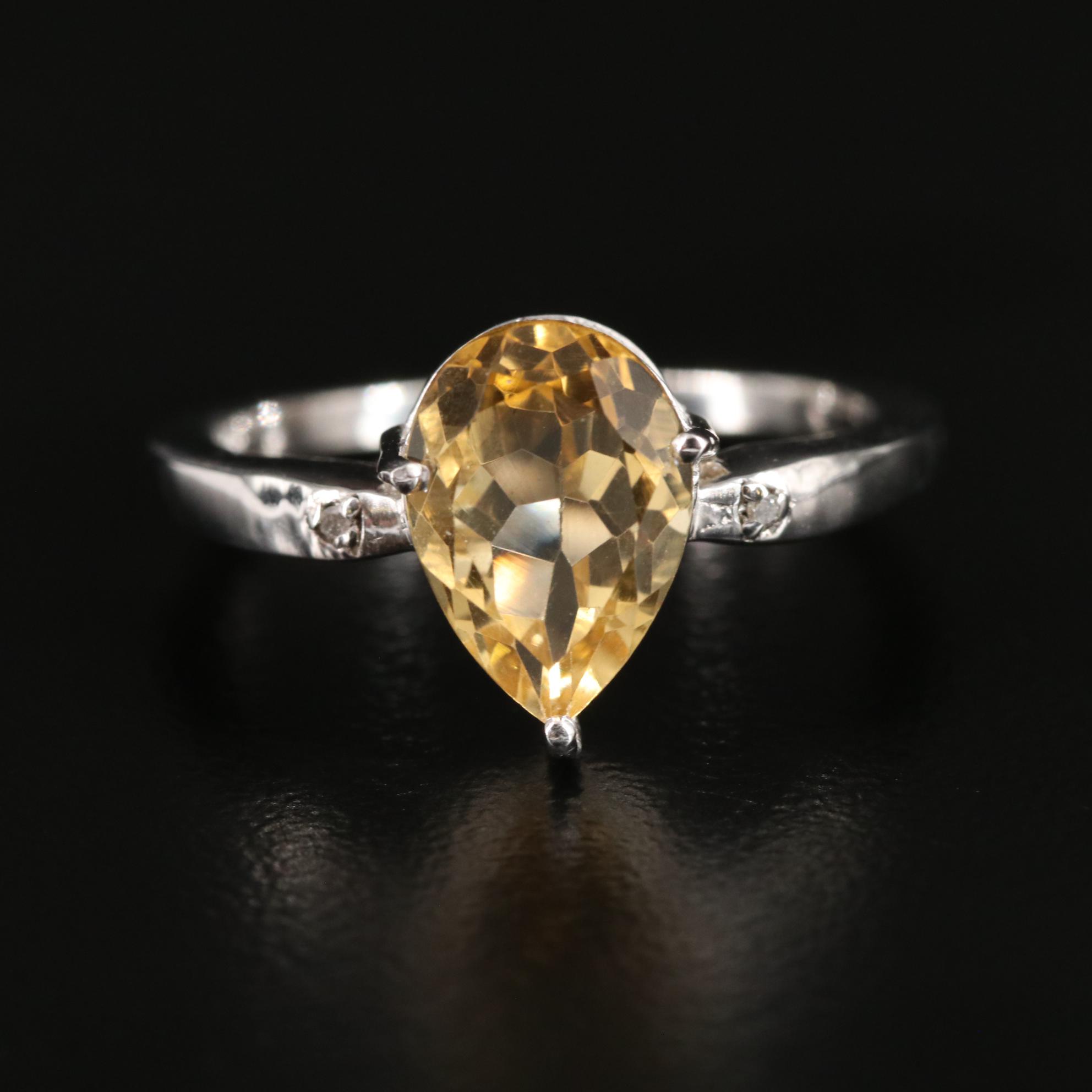 Sterling Citrine and Diamond Ring