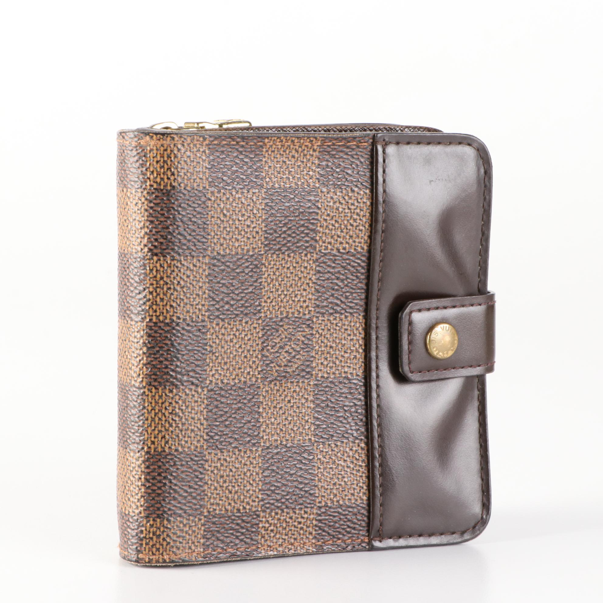 Louis Vuitton Compact Zip Wallet in Damier Canvas and Leather with Box
