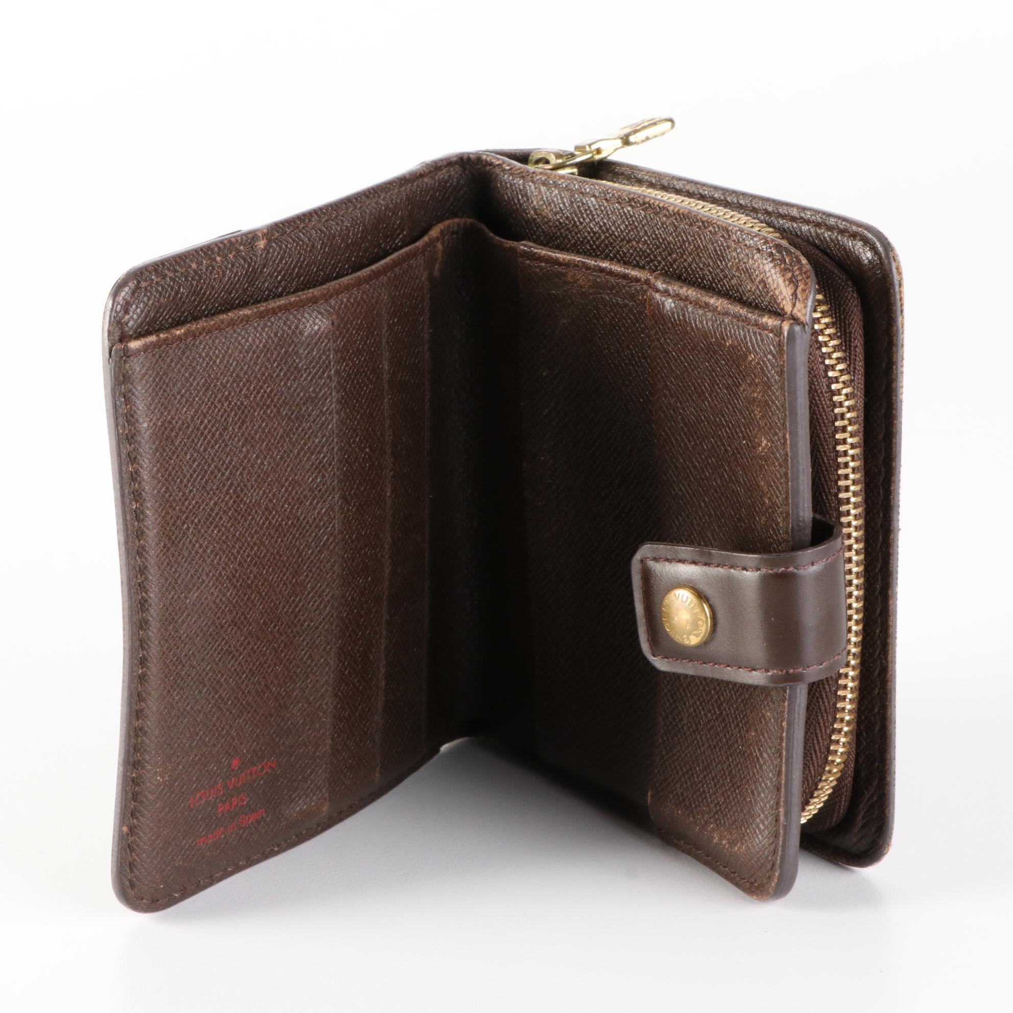 Louis Vuitton Compact Zip Wallet in Damier Canvas and Leather with Box