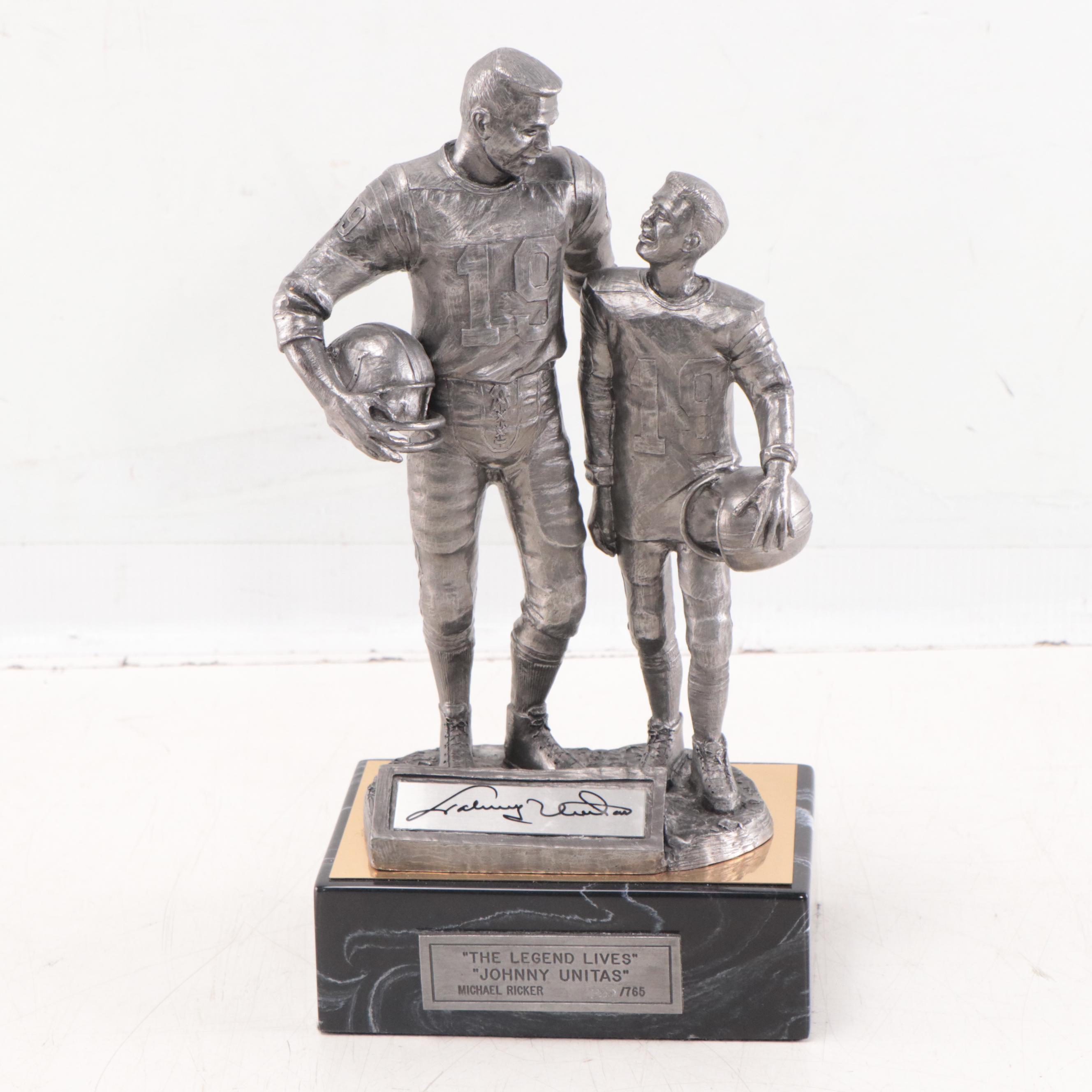 Johnny Unitas Signed "The Legend Lives" Pewter Sculpture by Michael Ricker
