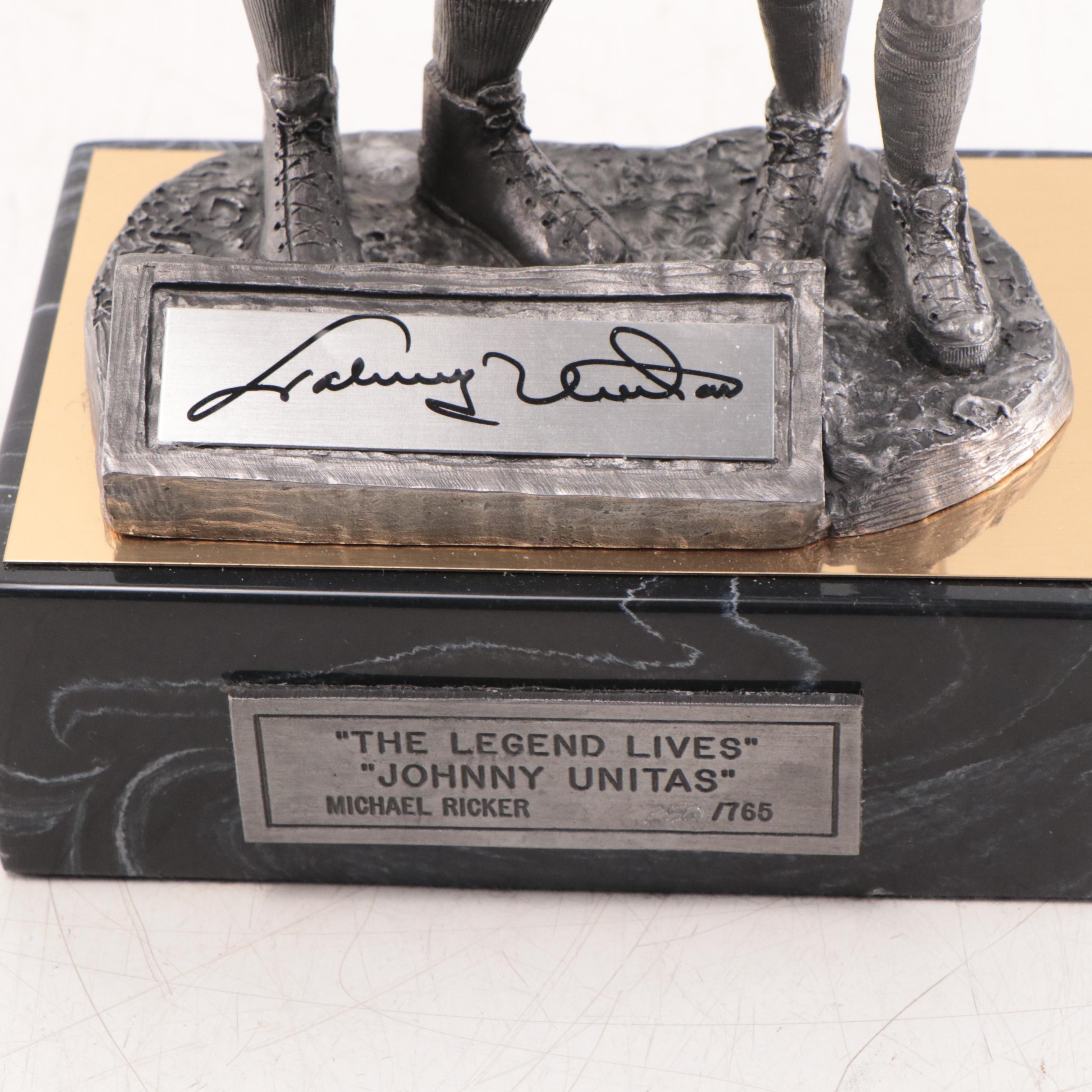 Johnny Unitas Signed "The Legend Lives" Pewter Sculpture by Michael Ricker