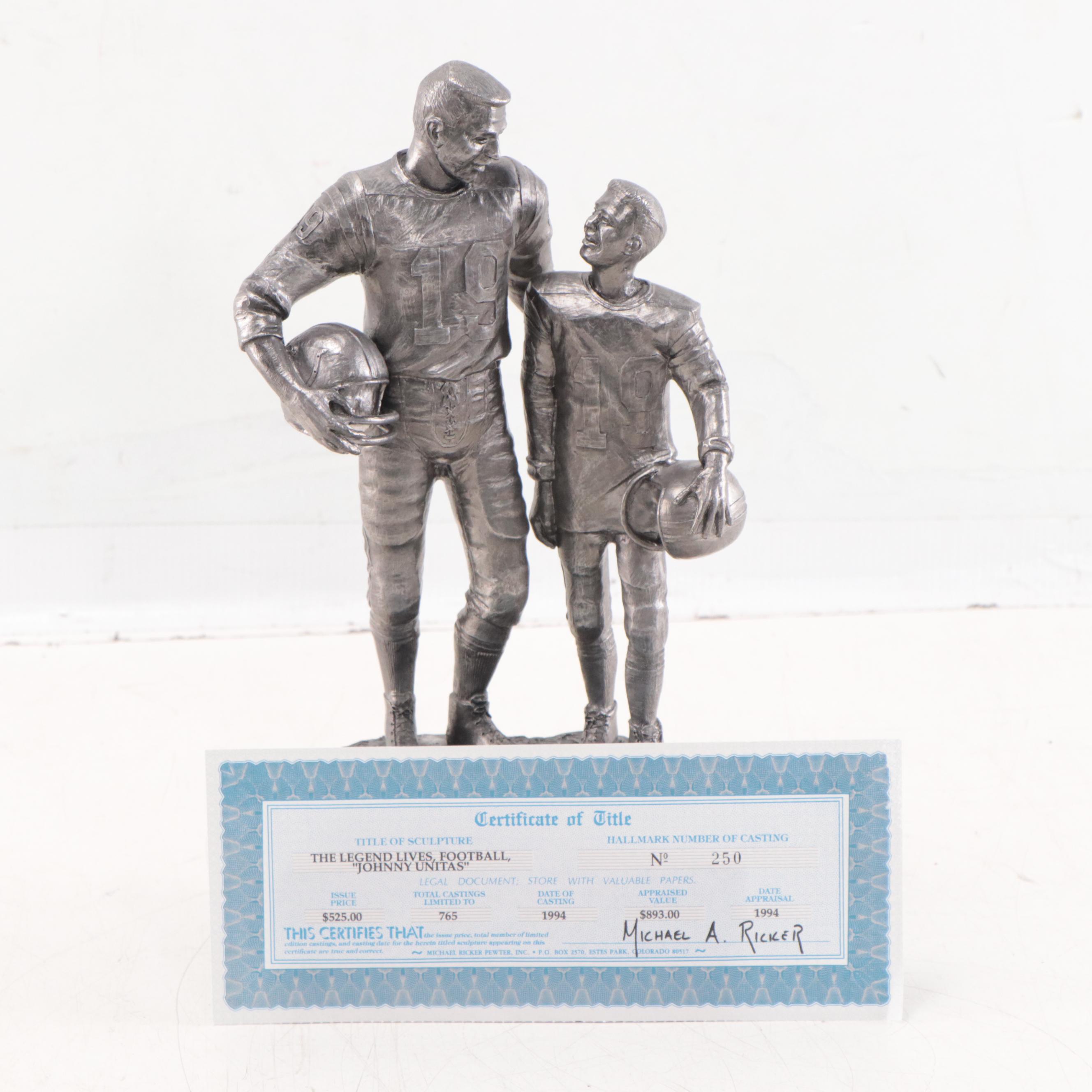 Johnny Unitas Signed "The Legend Lives" Pewter Sculpture by Michael Ricker