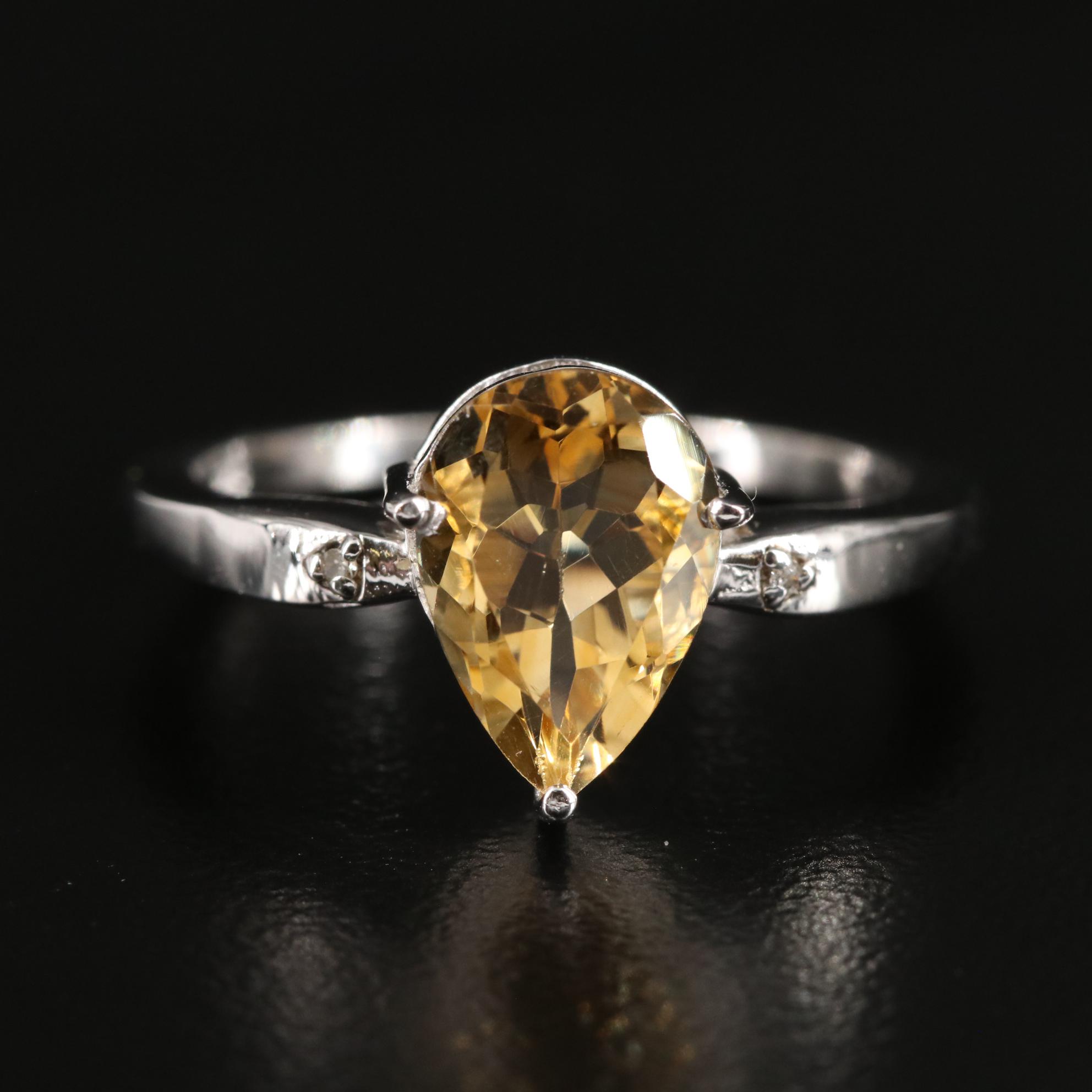 Sterling Citrine and Diamond Ring