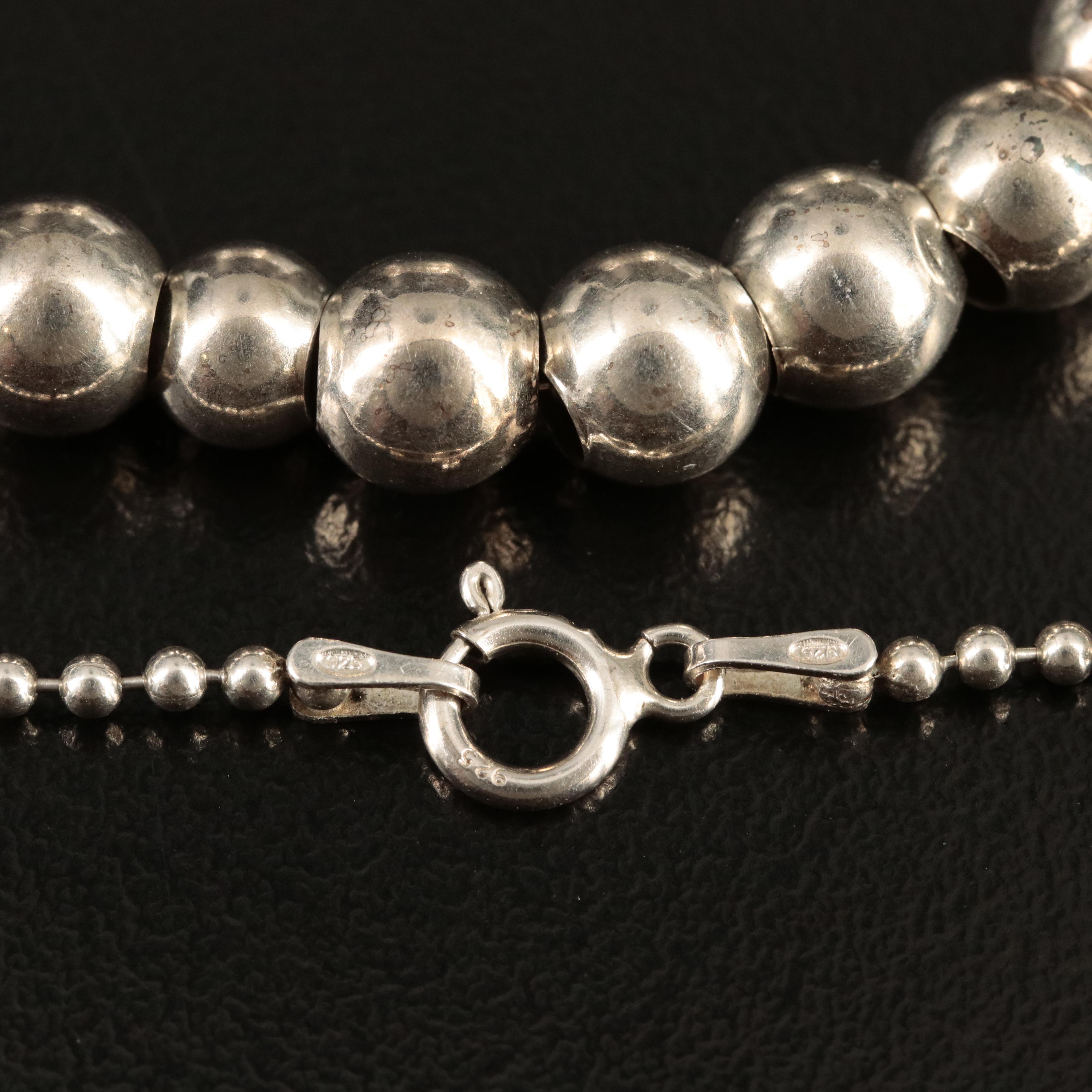 Sterilng Double Curb Chain Bracelet and Bead Necklace