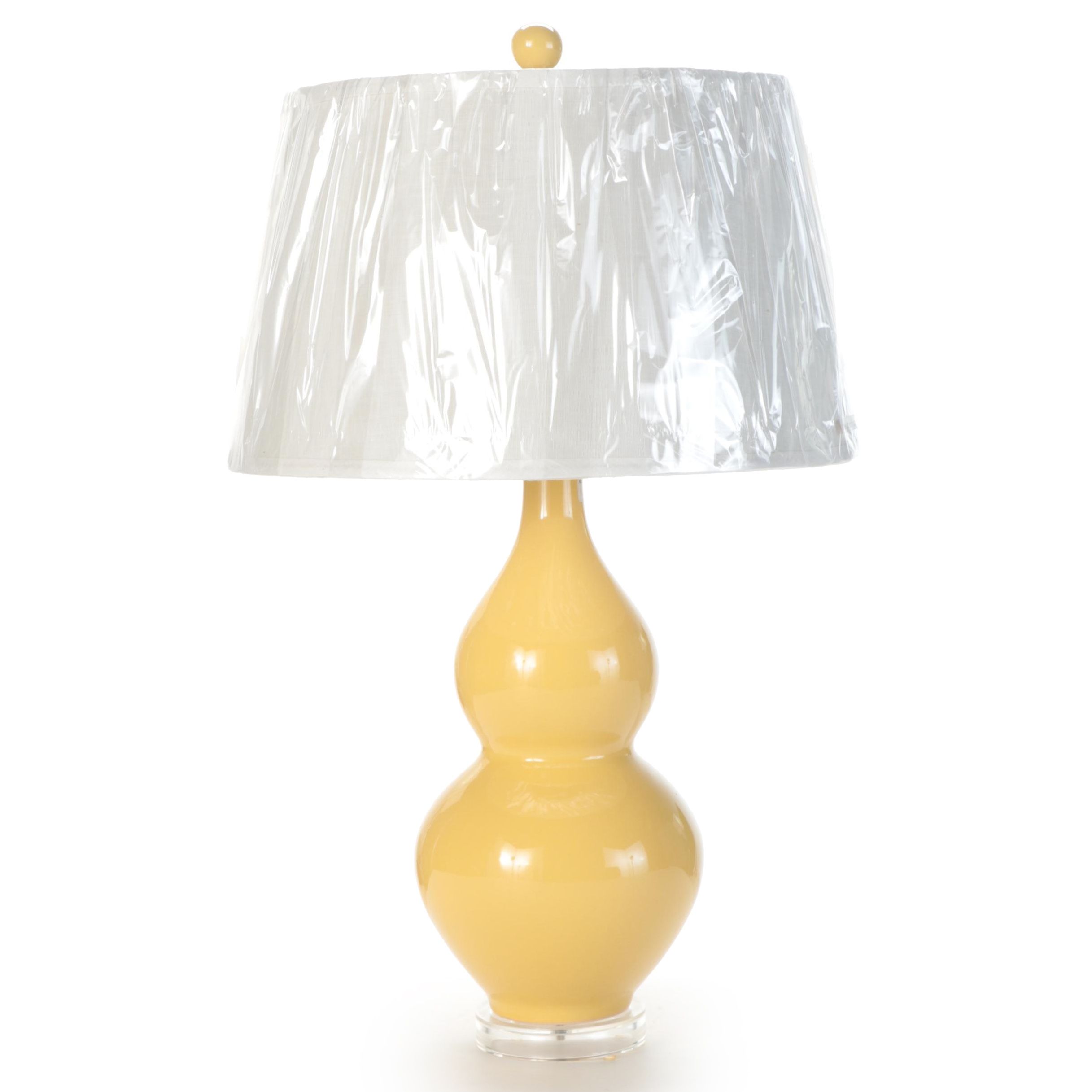 Yellow Ceramic Double Gourd on Acrylic Table Lamp, Contemporary