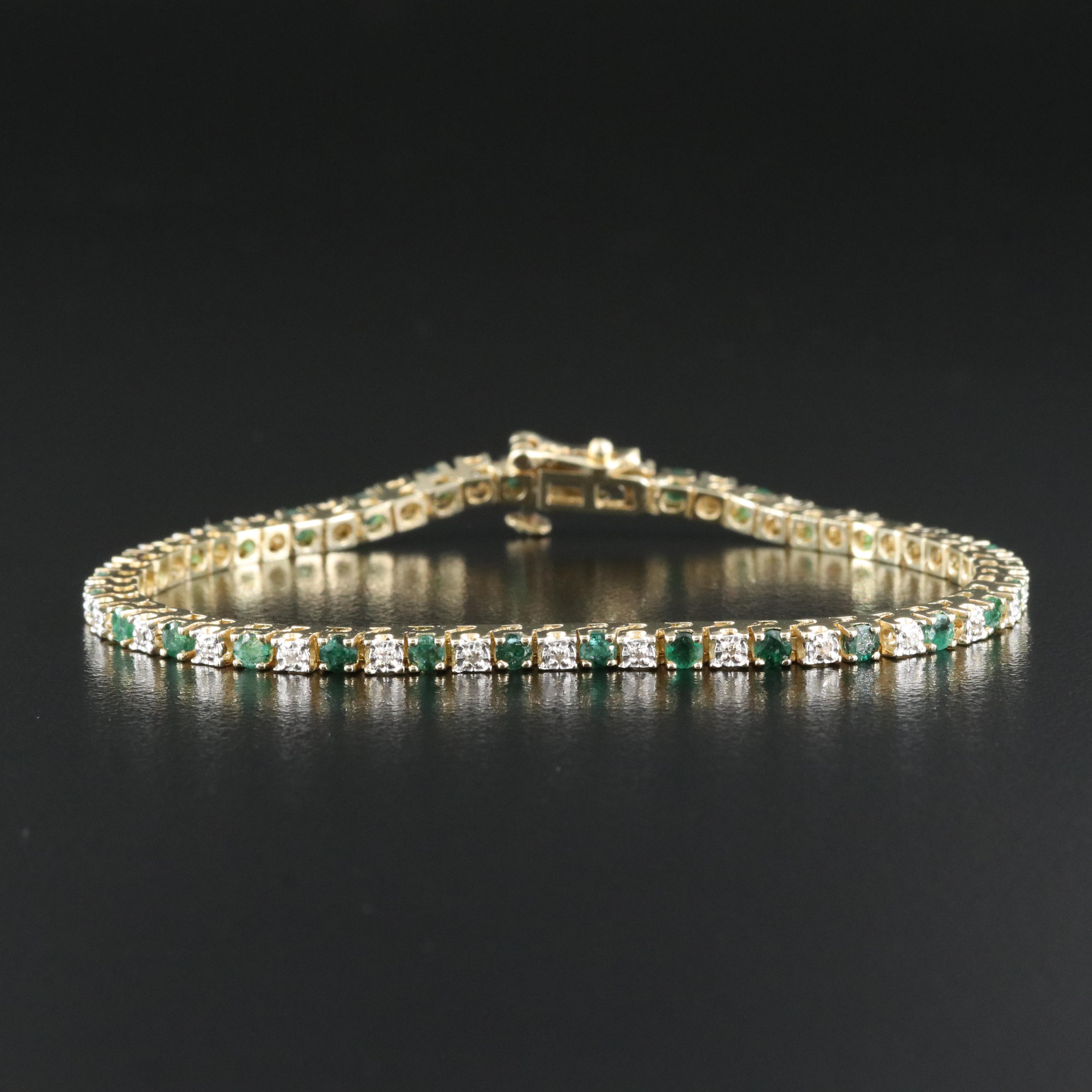14K Emerald and Diamond Line Bracelet