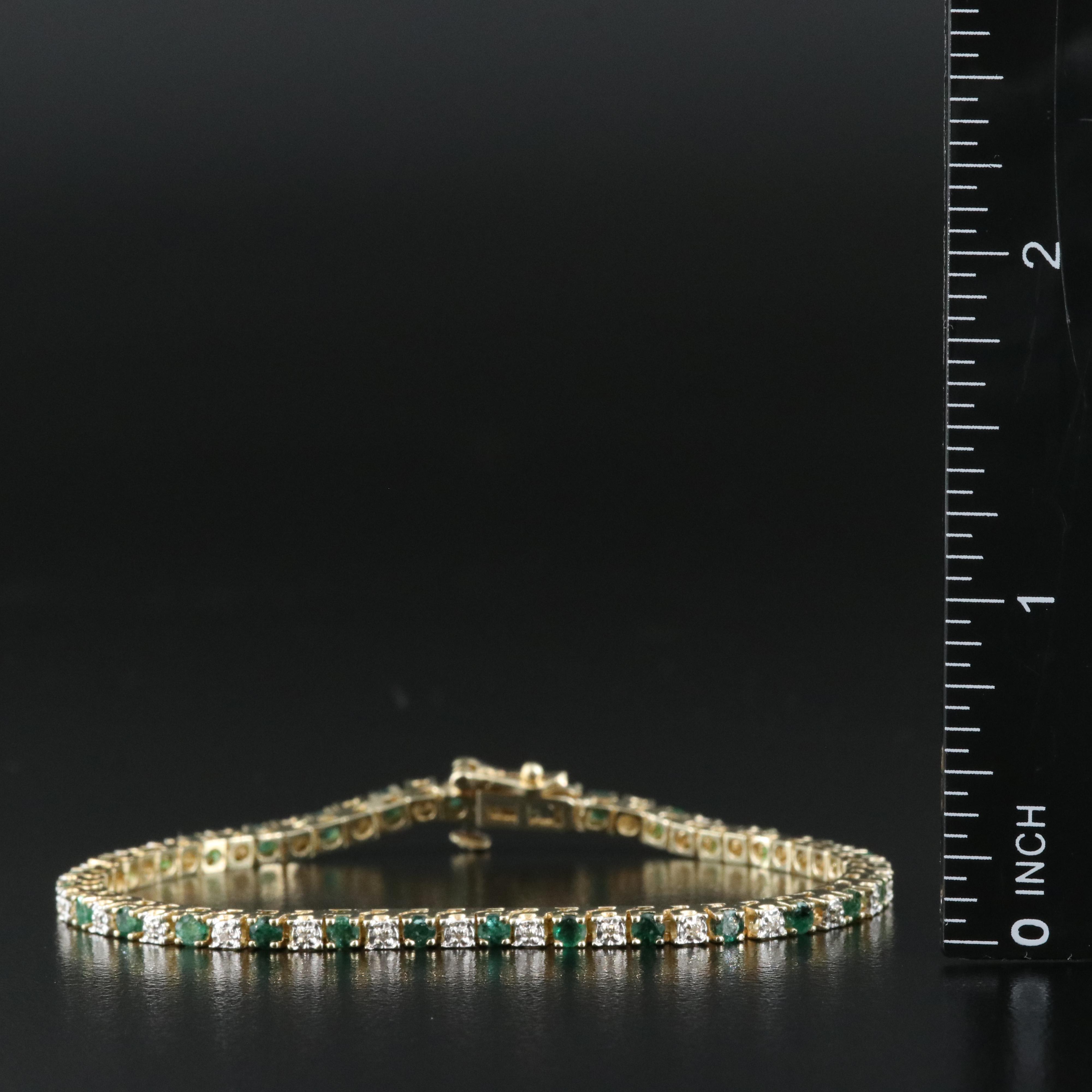 14K Emerald and Diamond Line Bracelet