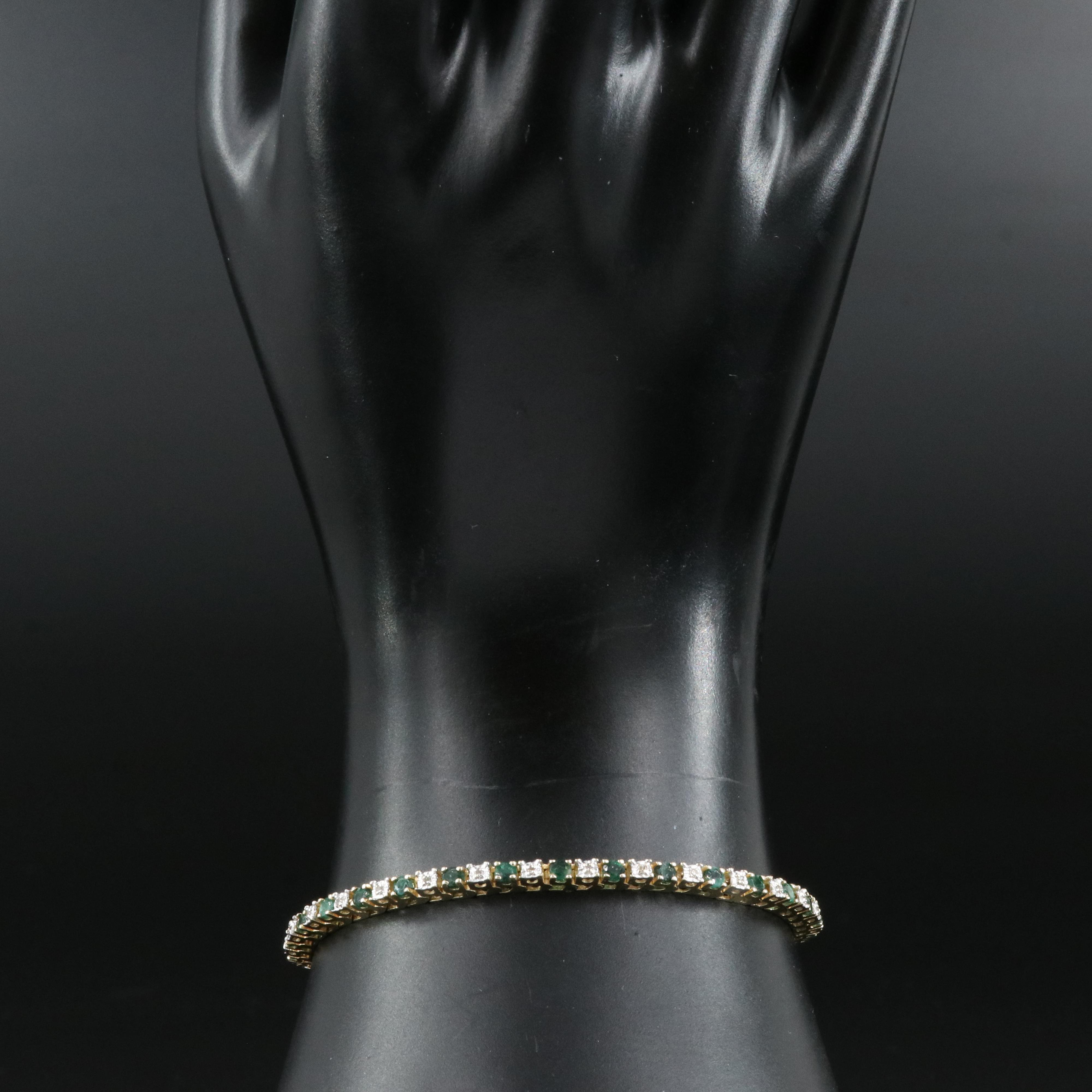 14K Emerald and Diamond Line Bracelet