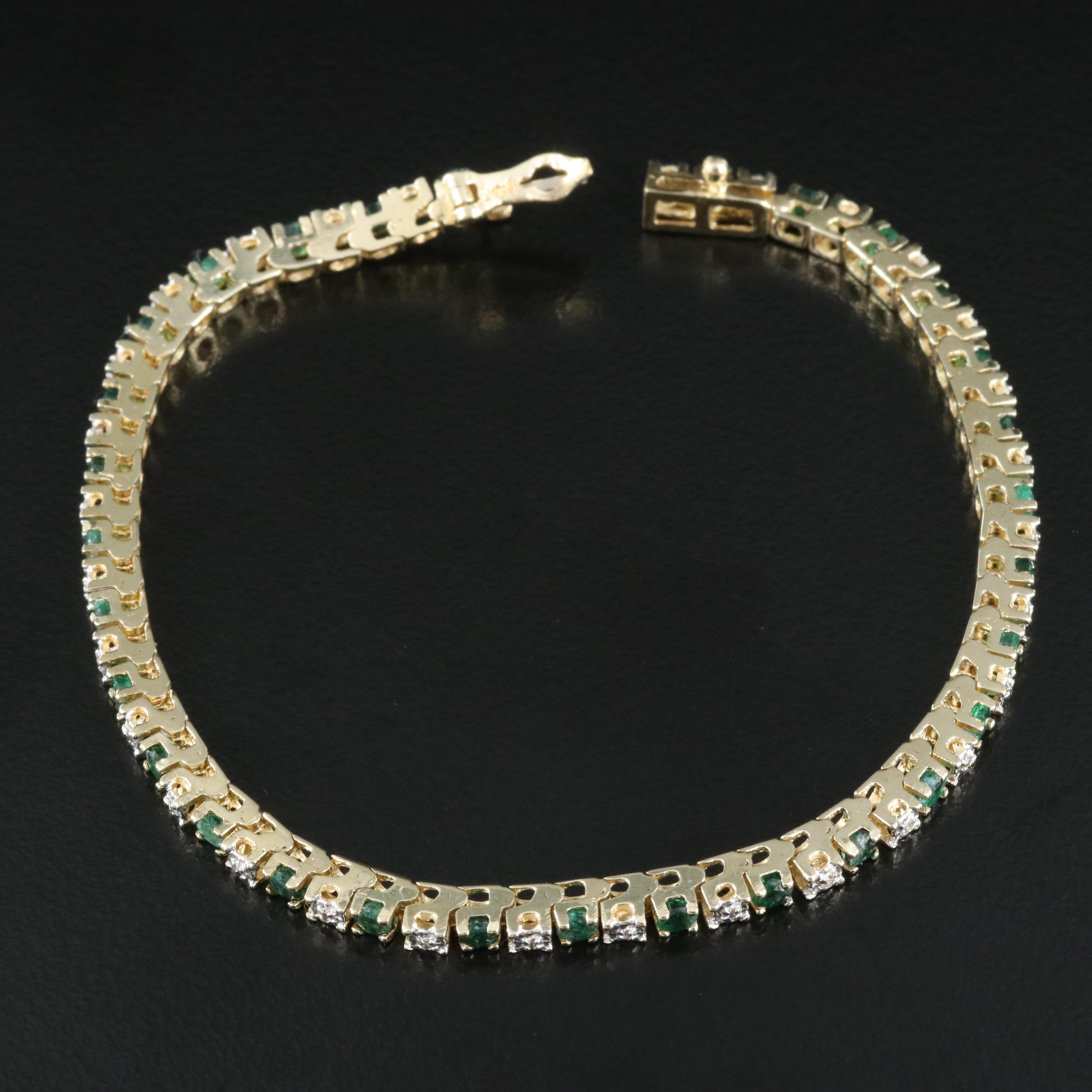 14K Emerald and Diamond Line Bracelet