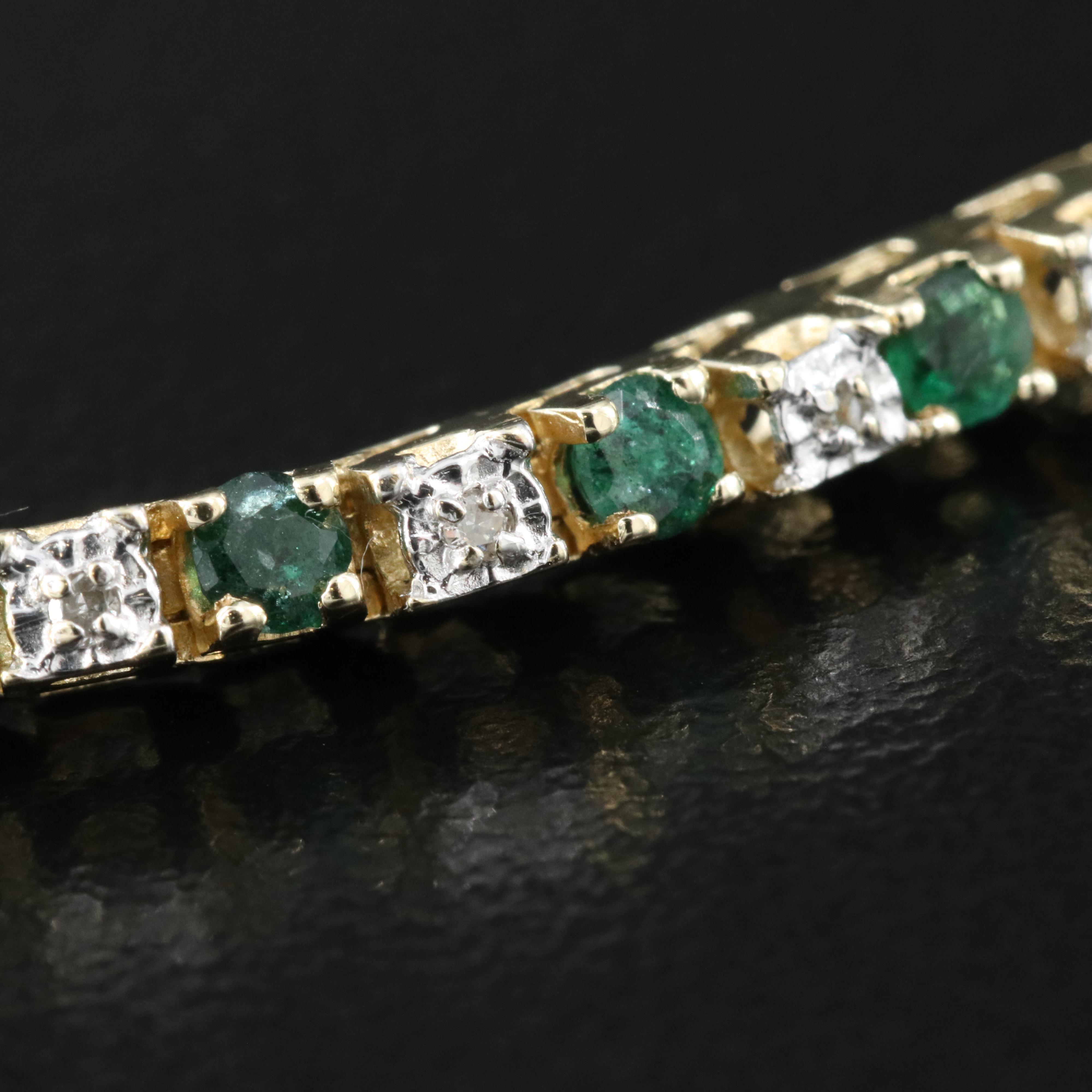 14K Emerald and Diamond Line Bracelet