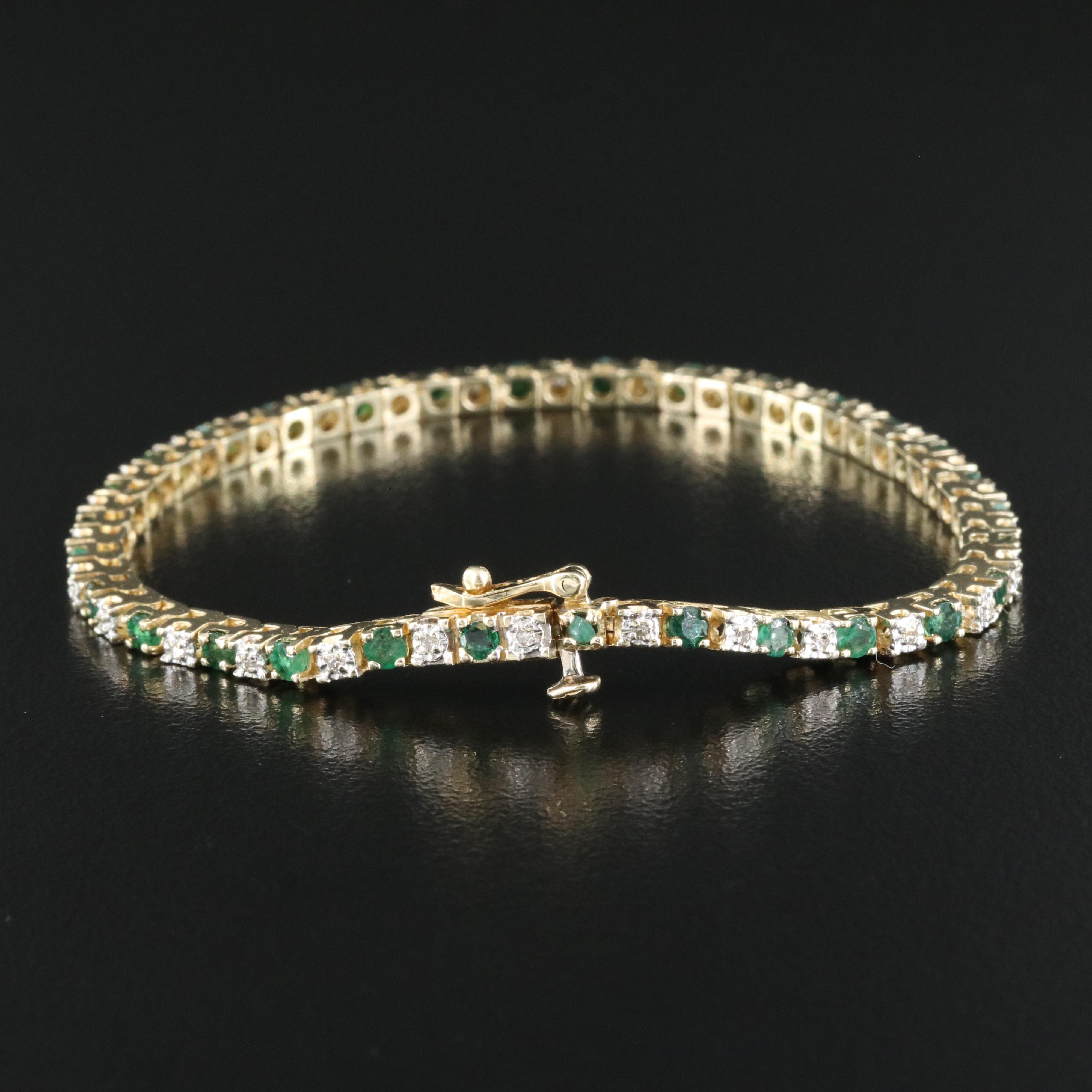 14K Emerald and Diamond Line Bracelet