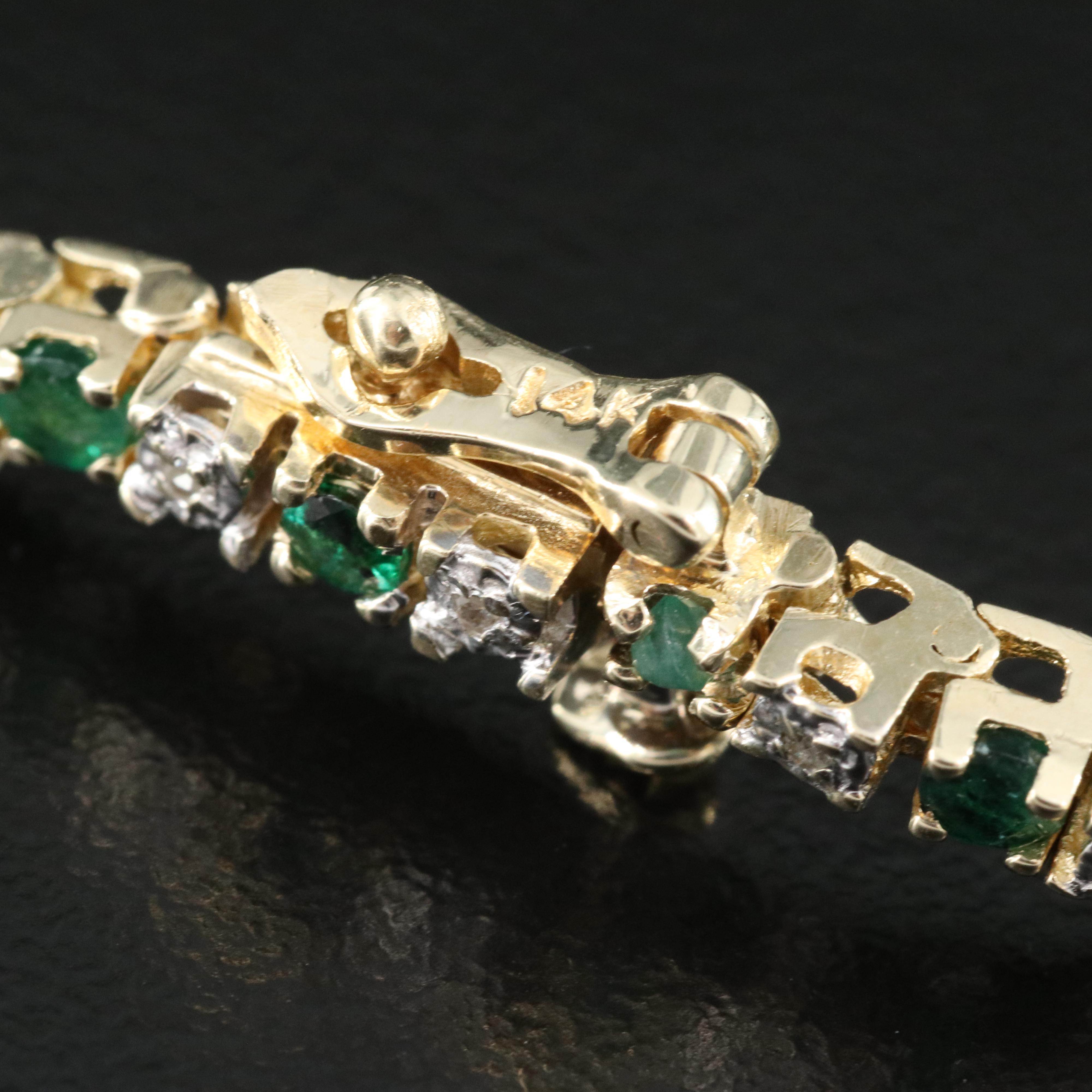 14K Emerald and Diamond Line Bracelet