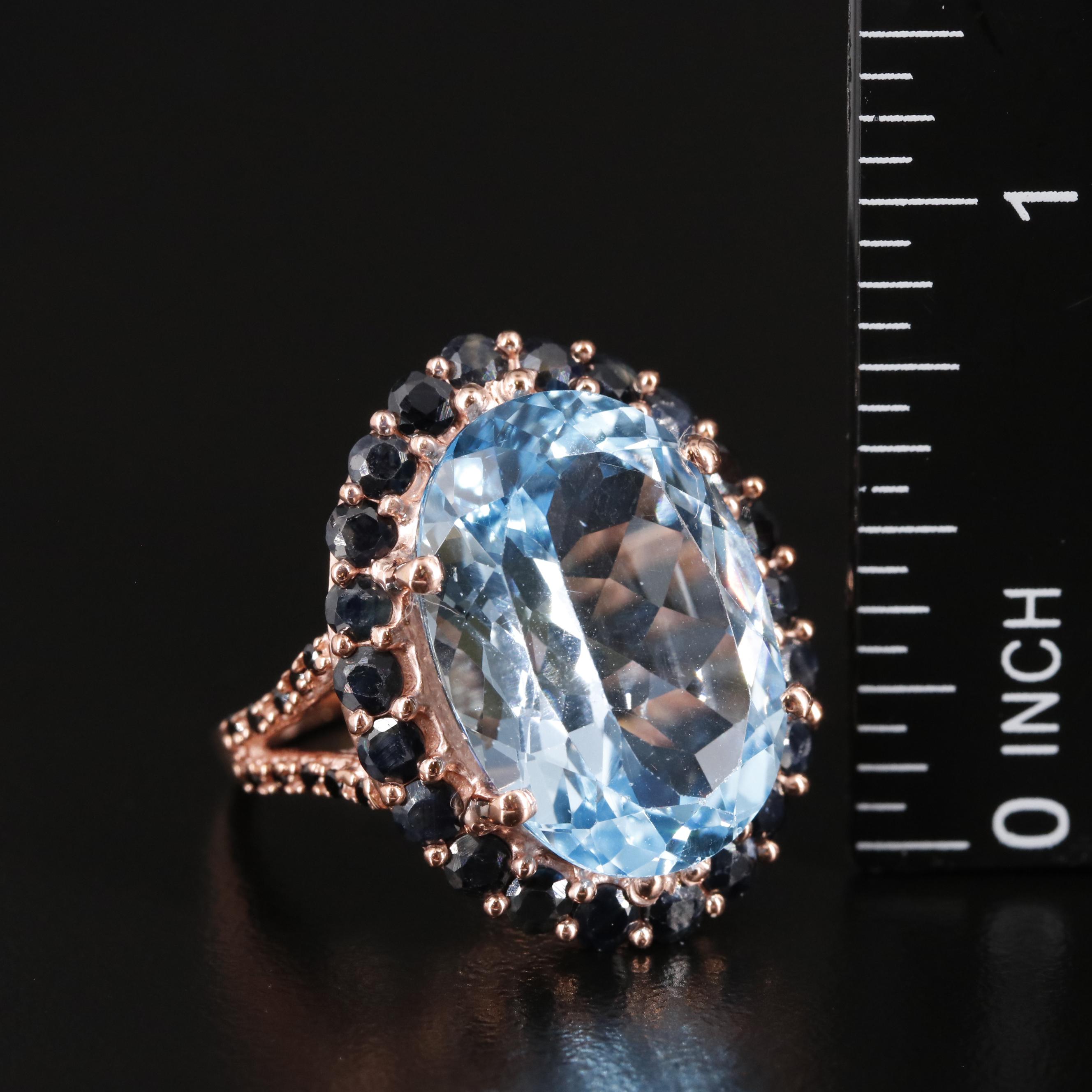 Sterling Blue Topaz and Sapphire Halo Ring