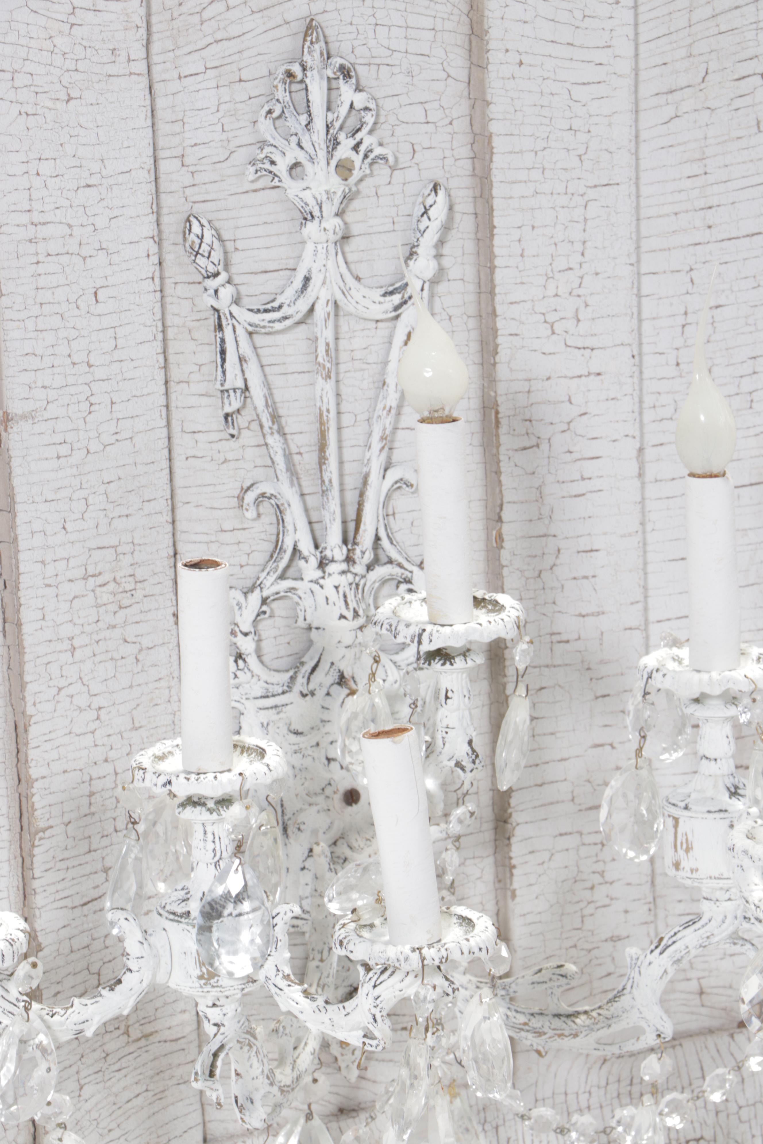 Neoclassical White-Painted Seven-Light Wall Sconce Mounted to Panel