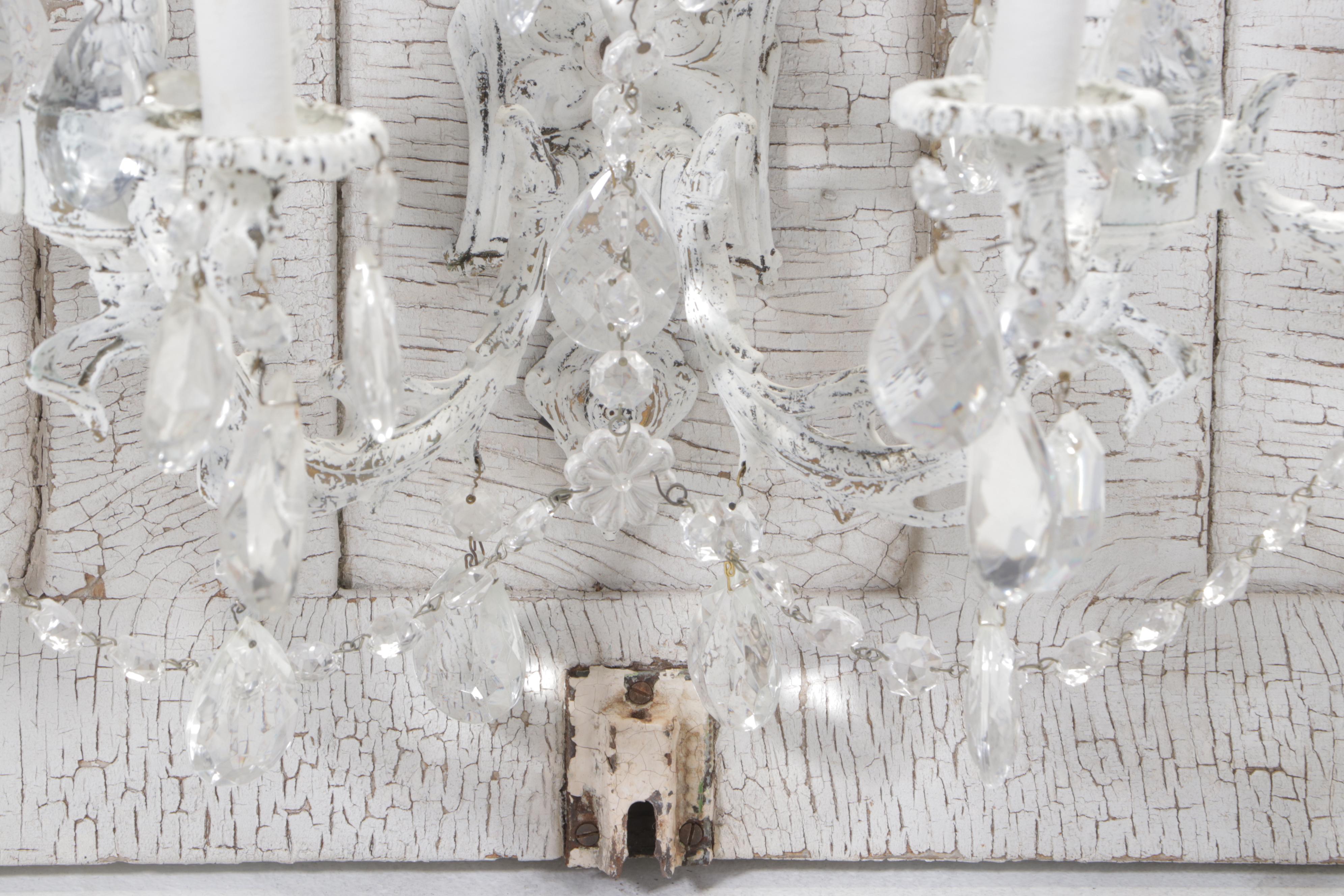 Neoclassical White-Painted Seven-Light Wall Sconce Mounted to Panel