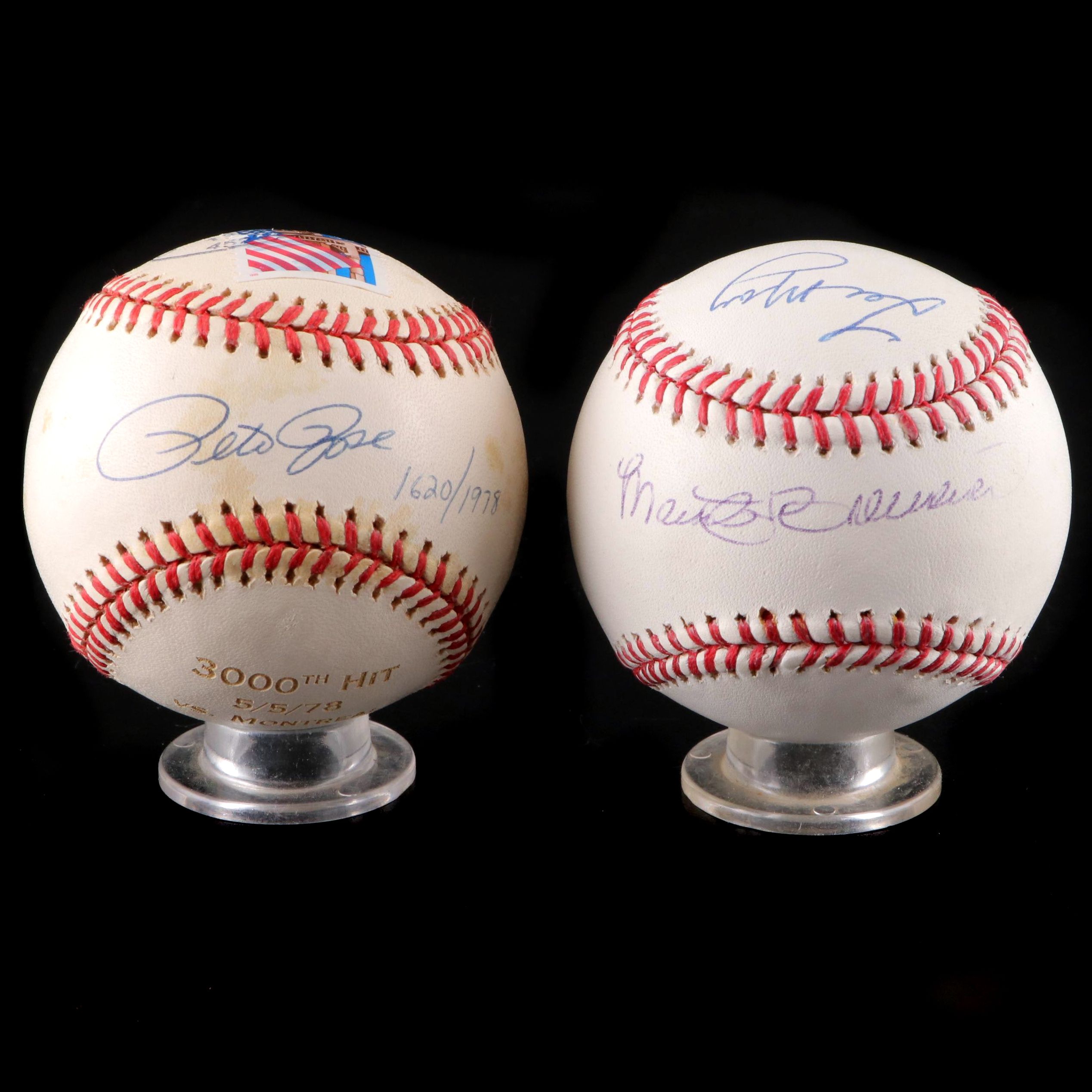 Rose Signed 3000th Hit with Brennaman, May and Phillips Signed Reds Baseballs