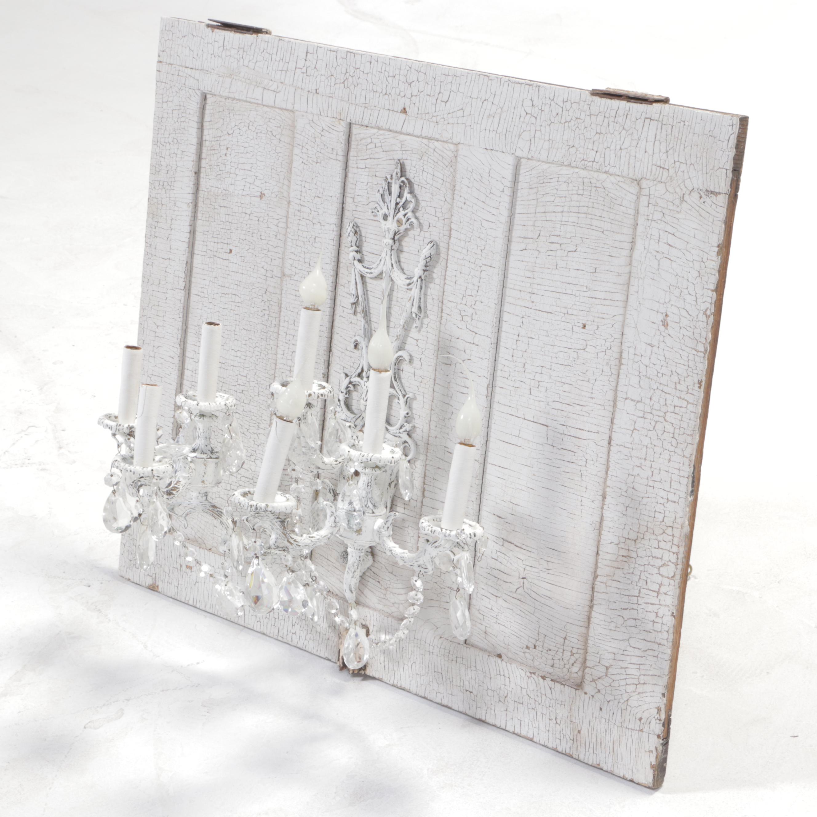 Neoclassical White-Painted Seven-Light Wall Sconce Mounted to Panel