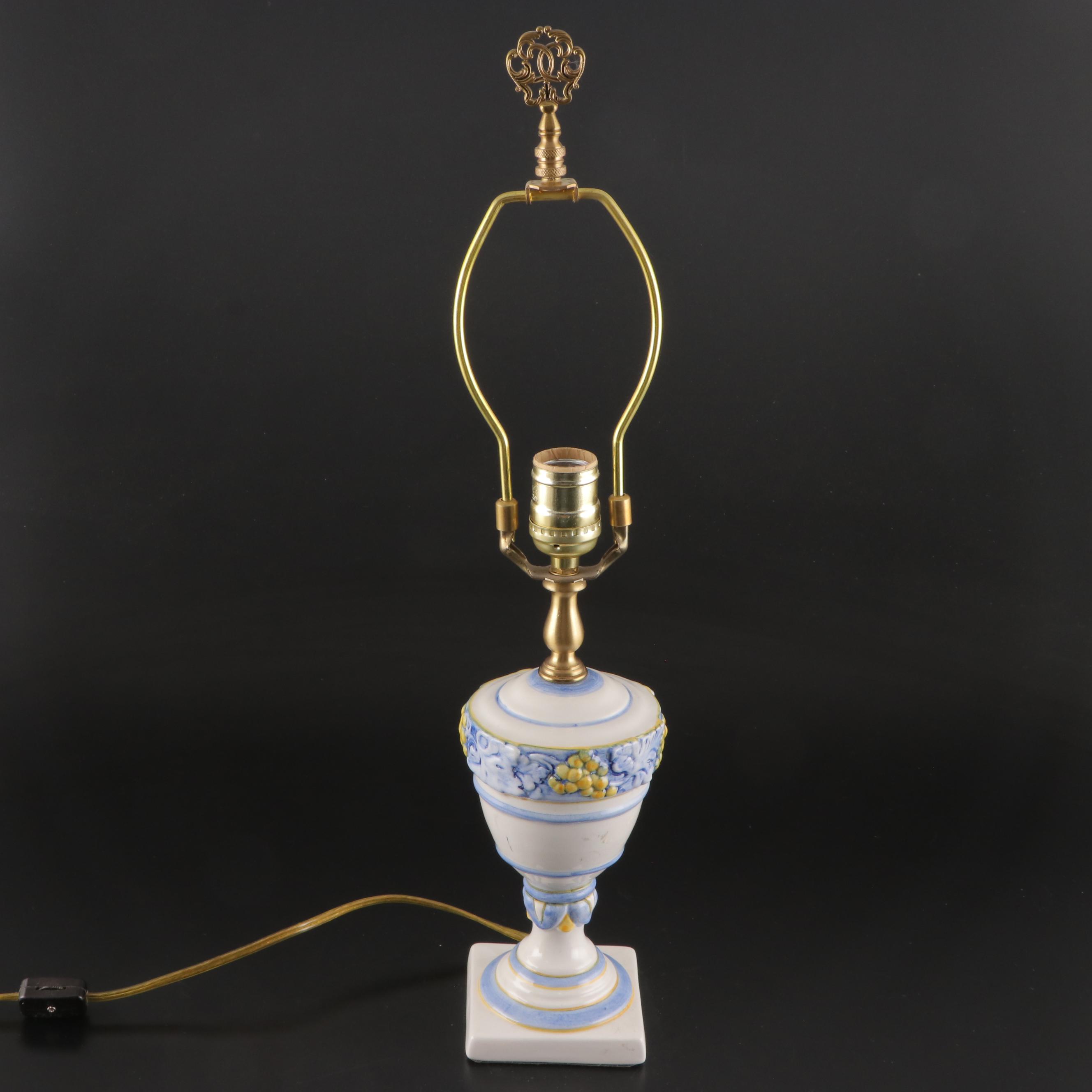 Italian Faience Ceramic Table Lamp, Late 20th Century