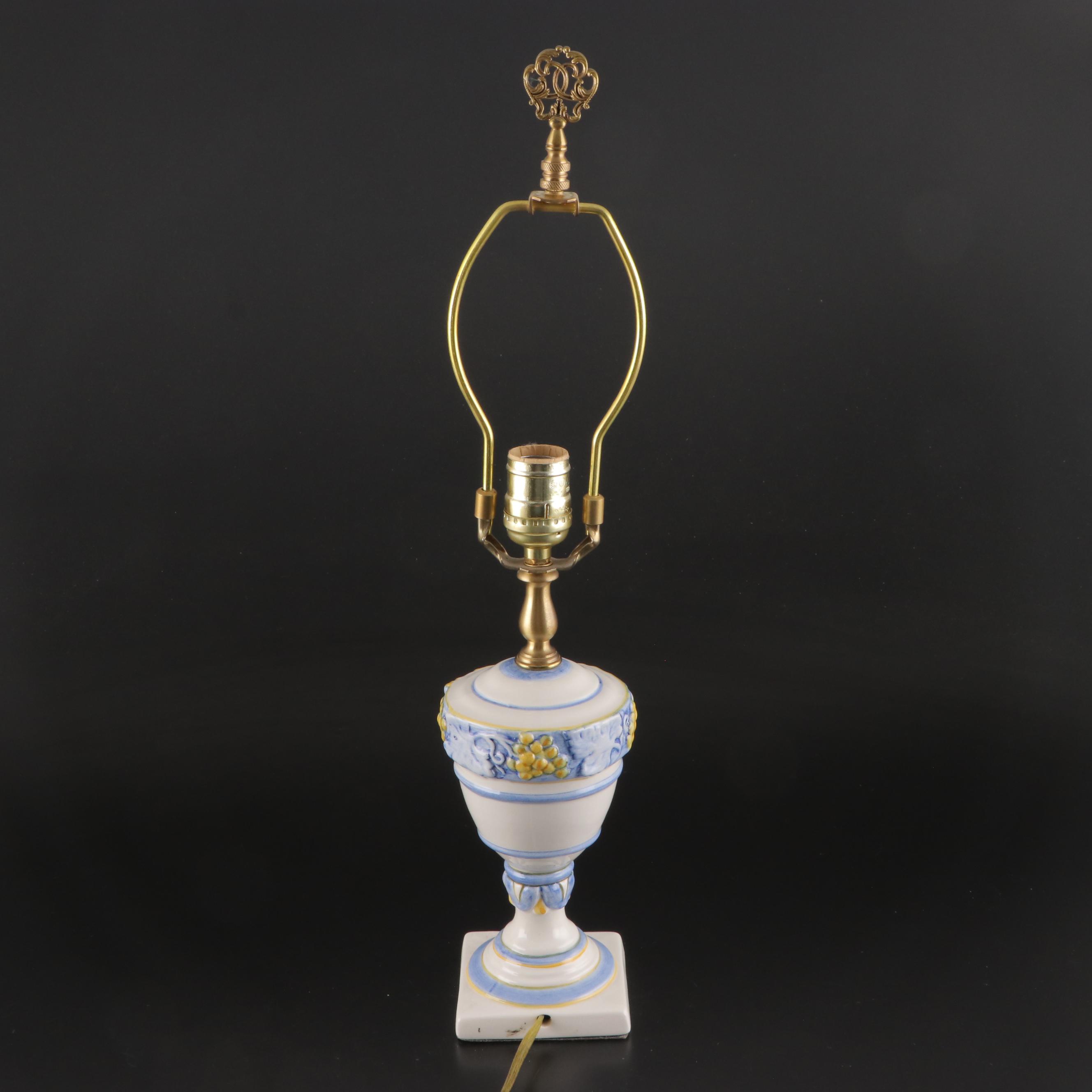 Italian Faience Ceramic Table Lamp, Late 20th Century