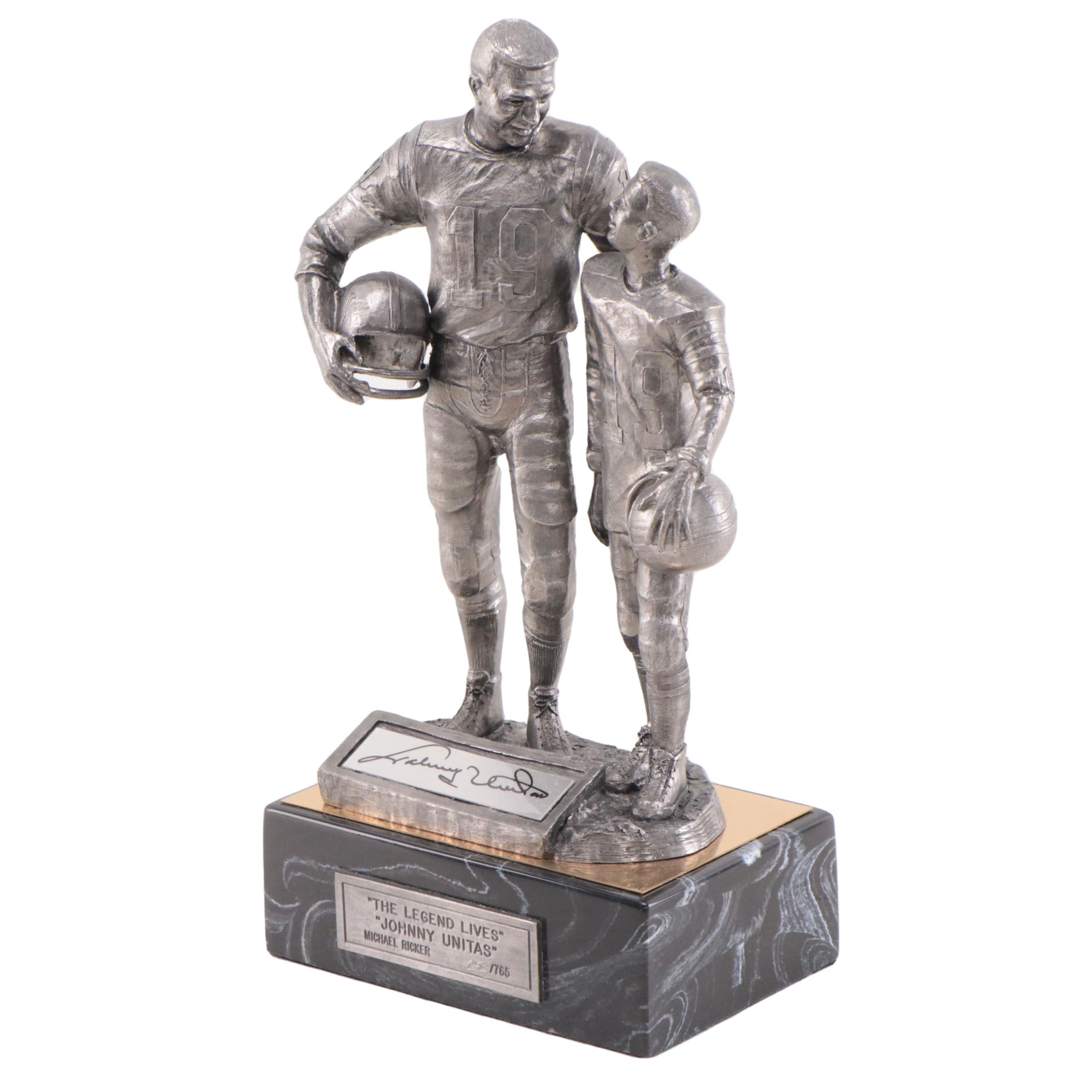 Johnny Unitas Signed "The Legend Lives" Pewter Sculpture by Michael Ricker