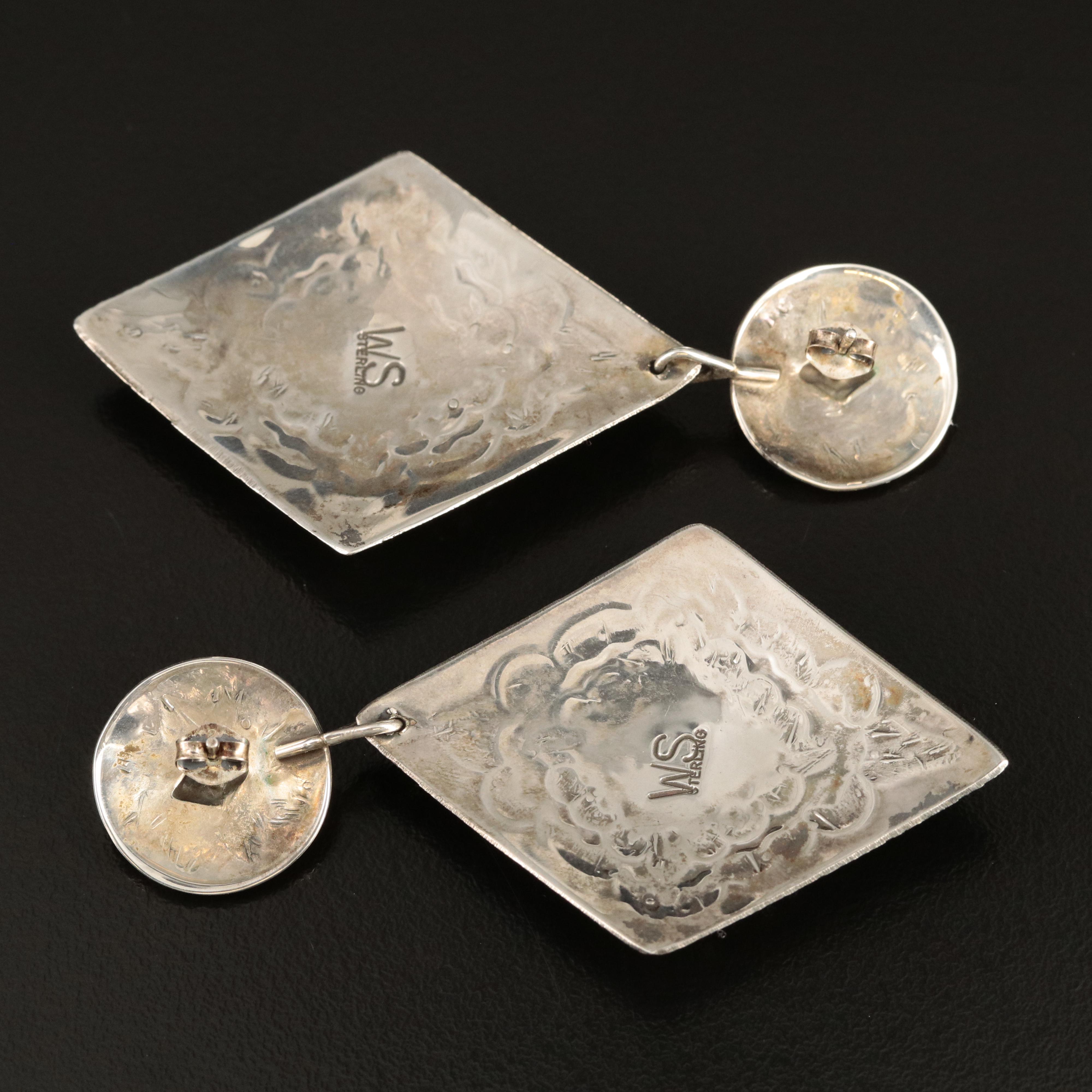 Willie Shaw Navajo Diné Sterling Turquoise Stampwork Earrings