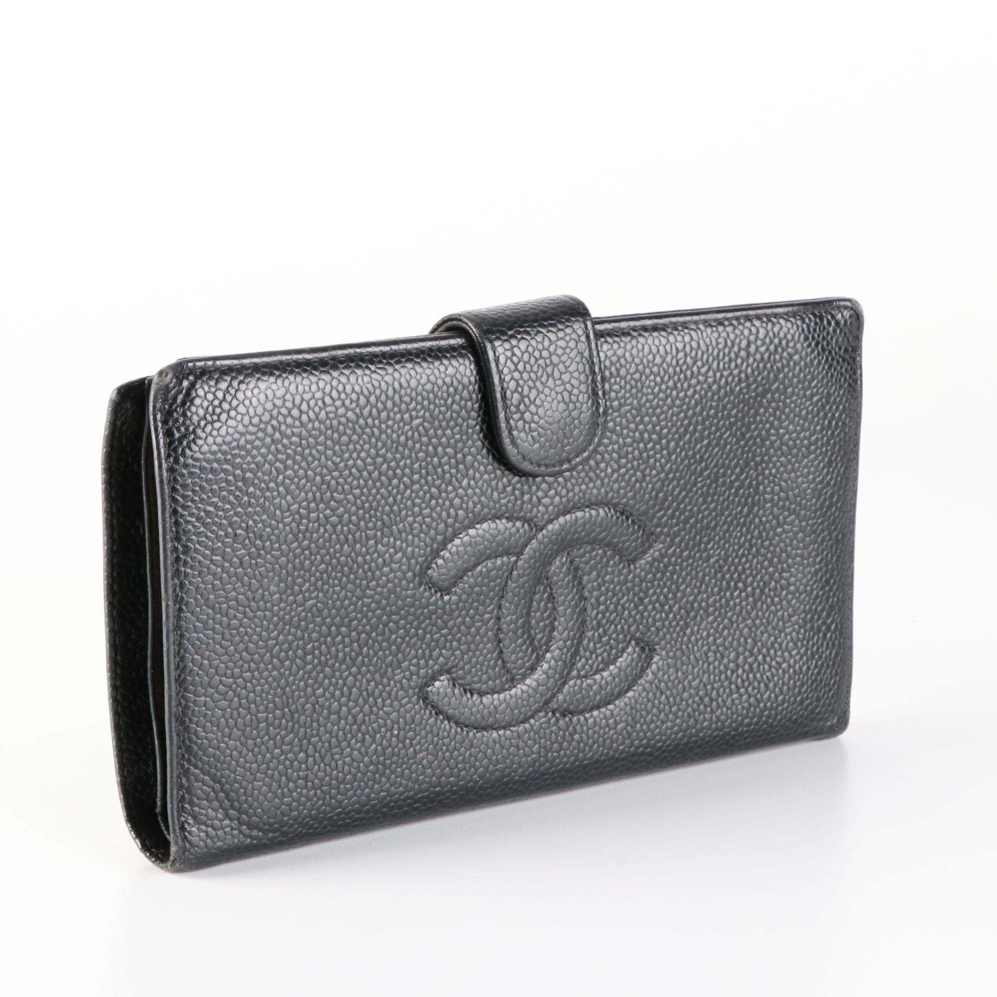 Chanel CC Long Wallet in Black Caviar Leather