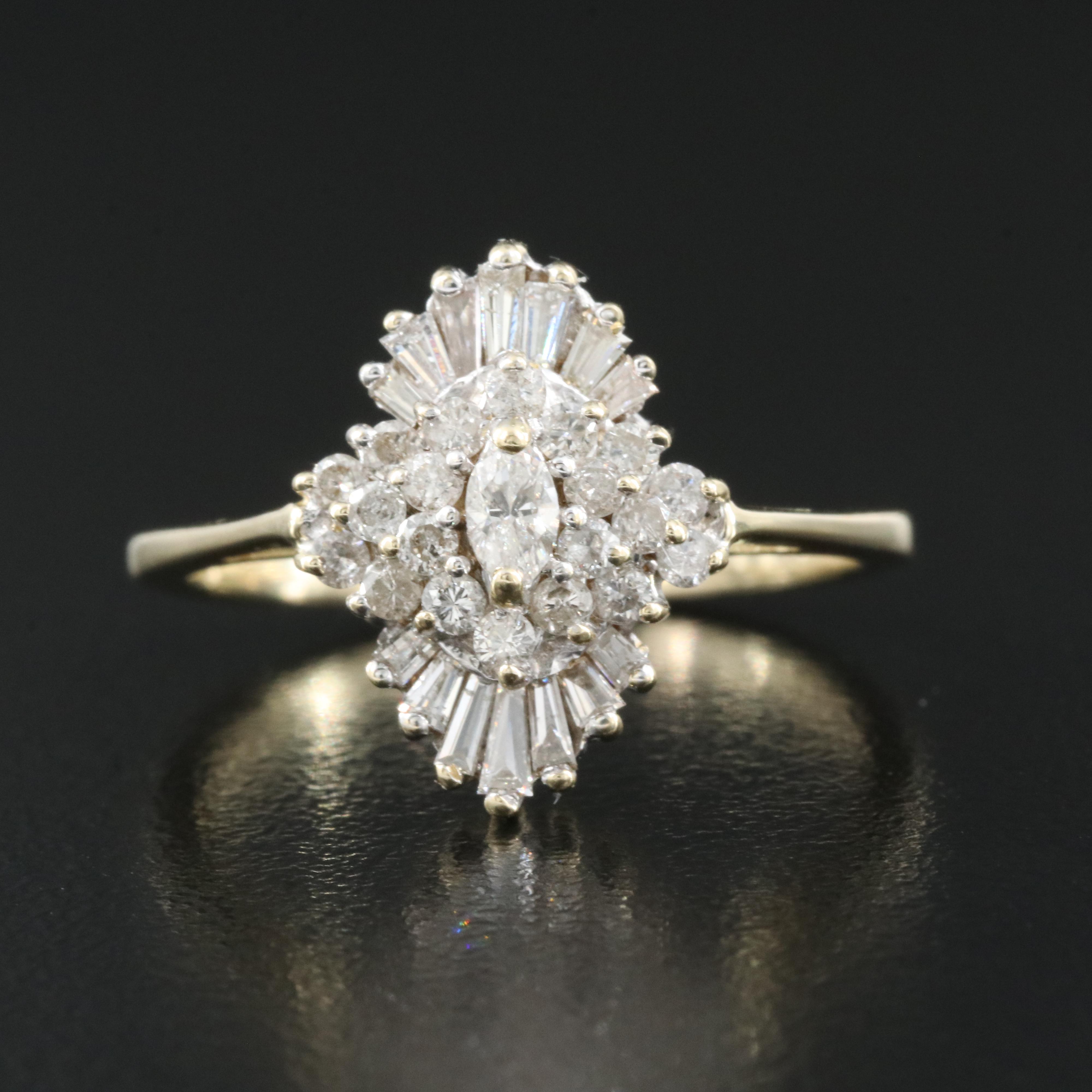 14K 0.72 CTW Diamond Cluster Ring