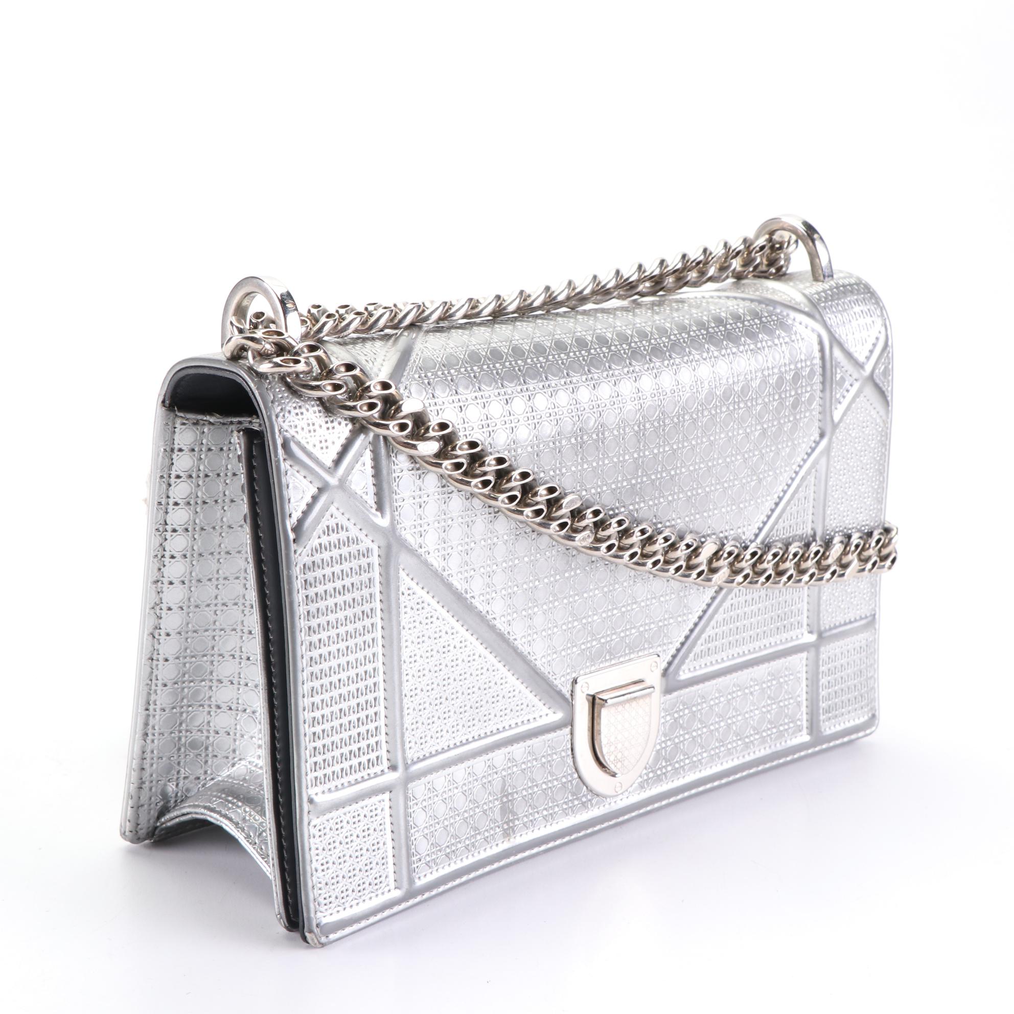 Christian Dior Wallet on Chain in Diorama Cannage Metallic Leather