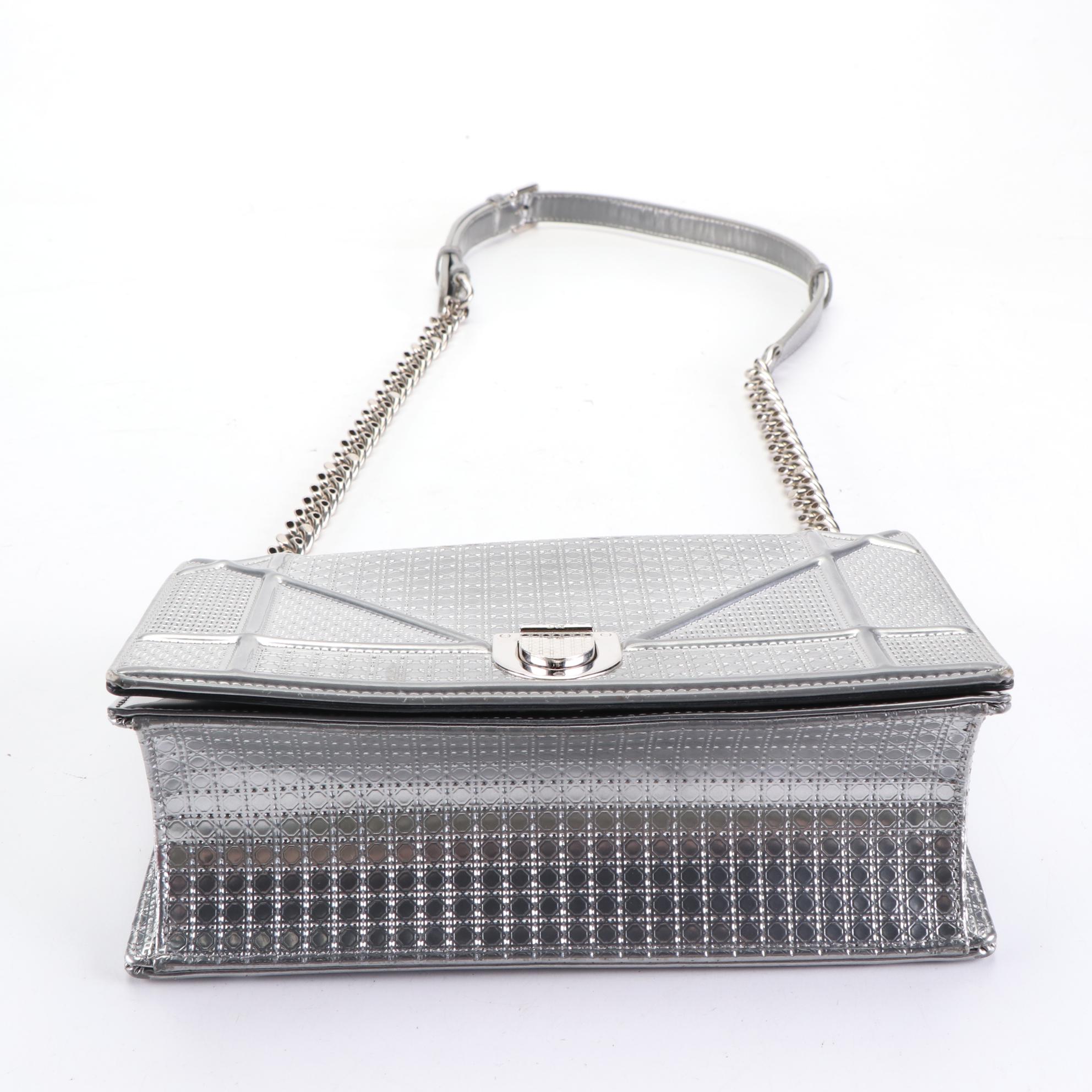 Christian Dior Wallet on Chain in Diorama Cannage Metallic Leather