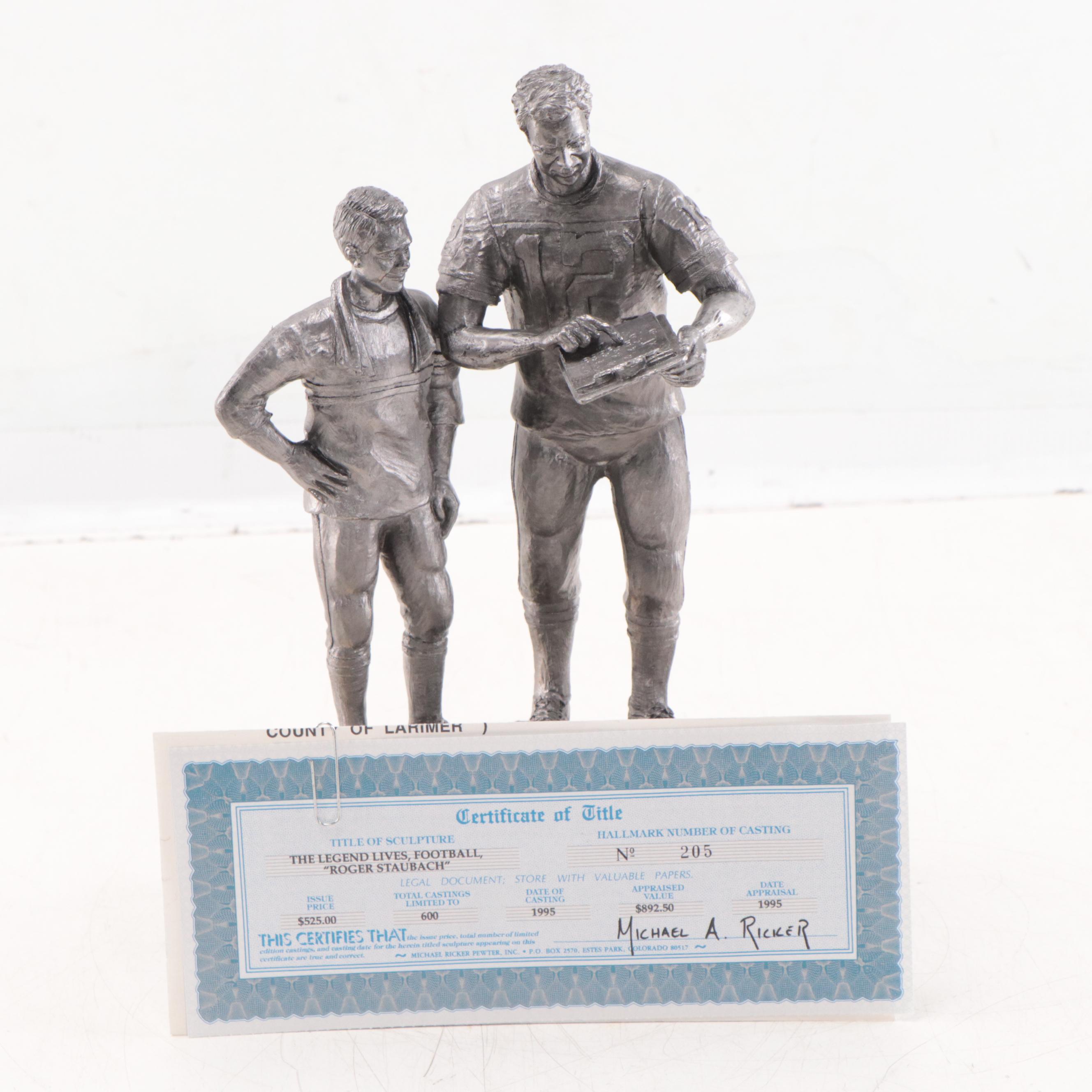 Roger Staubach Signed "The Legend Lives" Pewter Sculpture by Michael Ricker