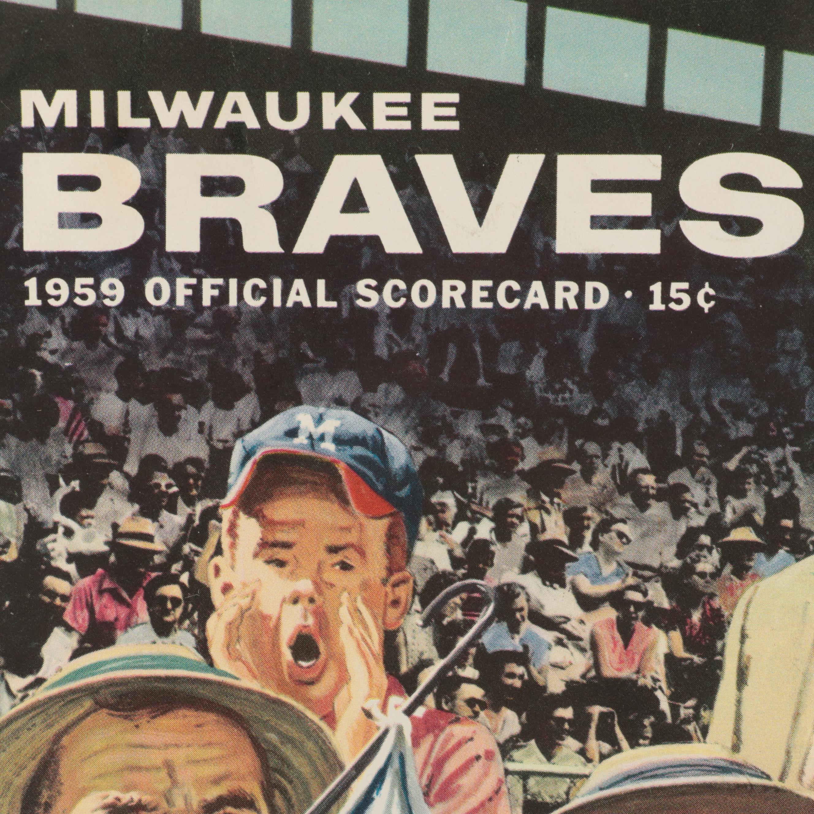 1954 Preferred Products Mathews, Adcock Baseball Portraits with Braves Scorecard